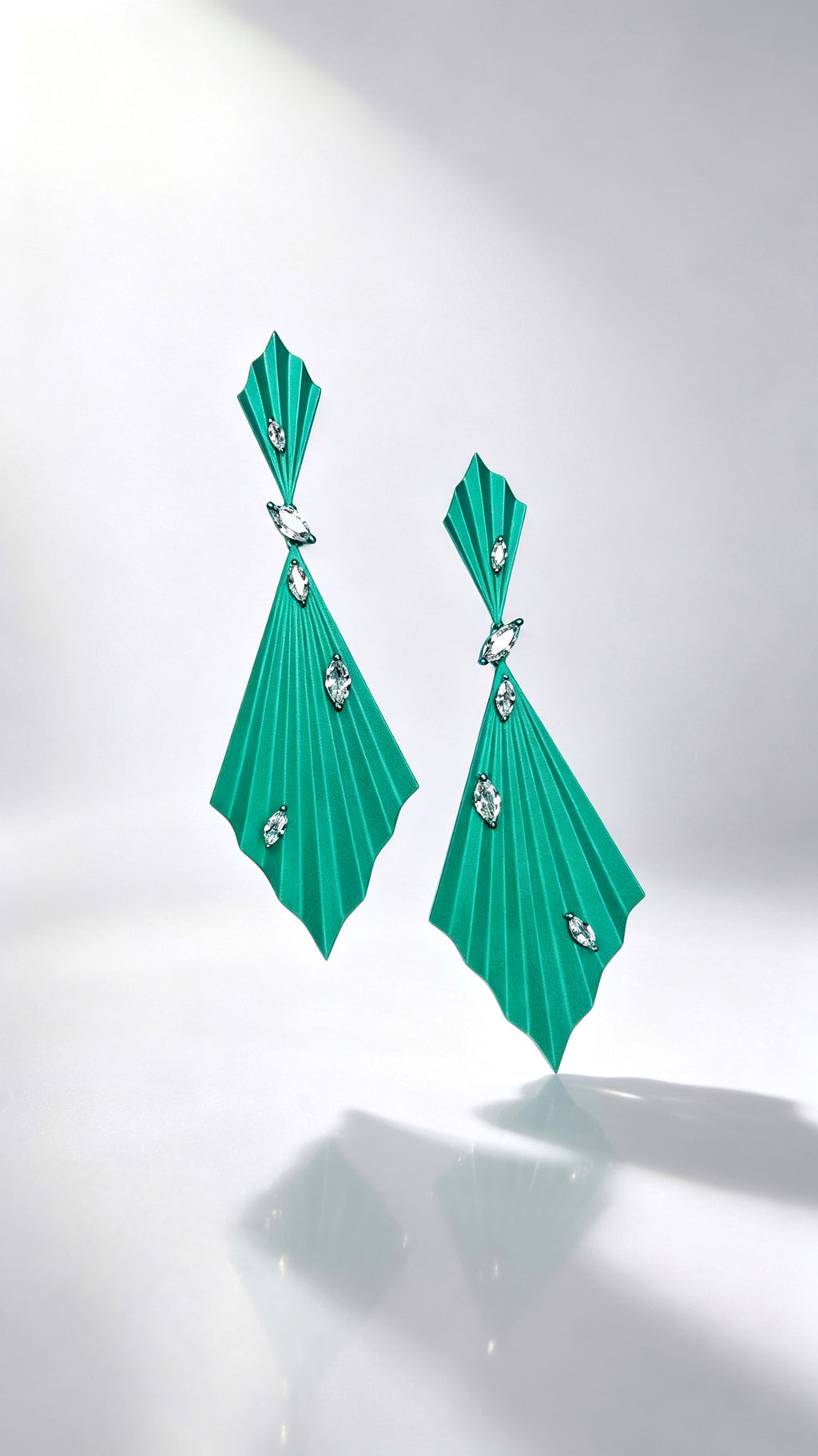 Prismdrop | Titanium Earrings with Pavé-Set Synthetic Diamonds, Geometric Botanical Jewelry