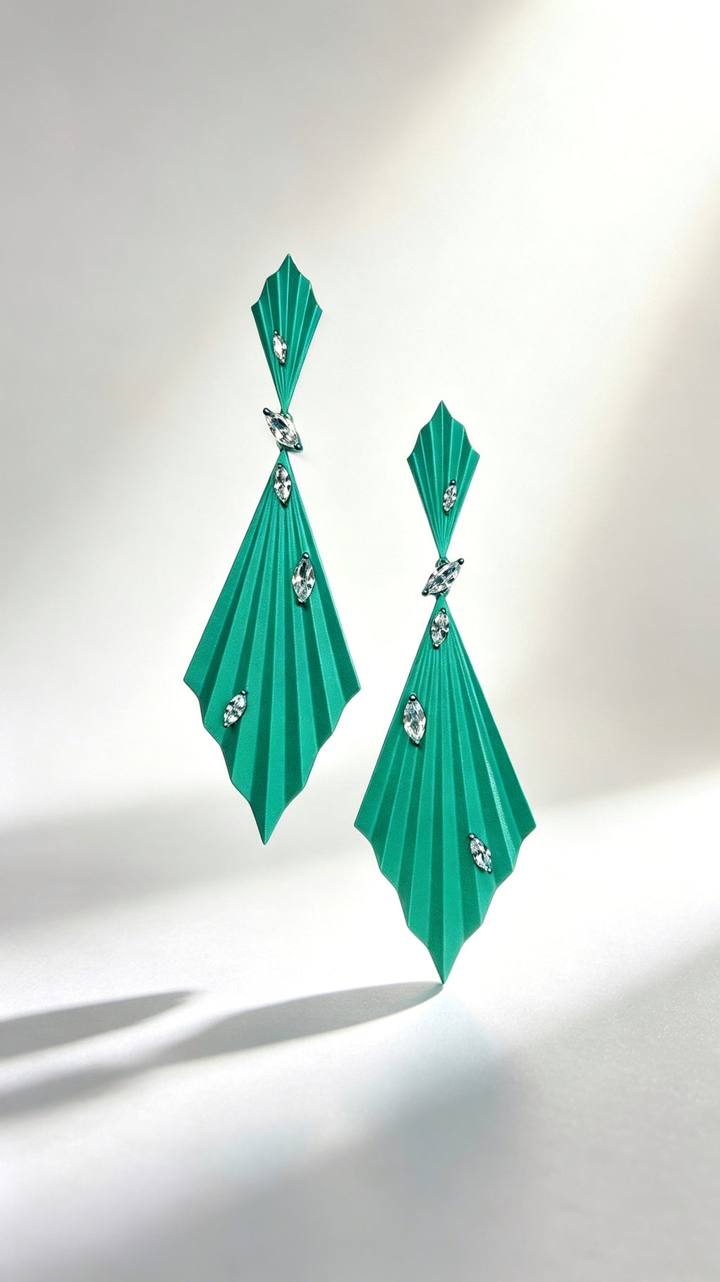 Prismdrop | Titanium Earrings with Pavé-Set Synthetic Diamonds, Geometric Botanical Jewelry