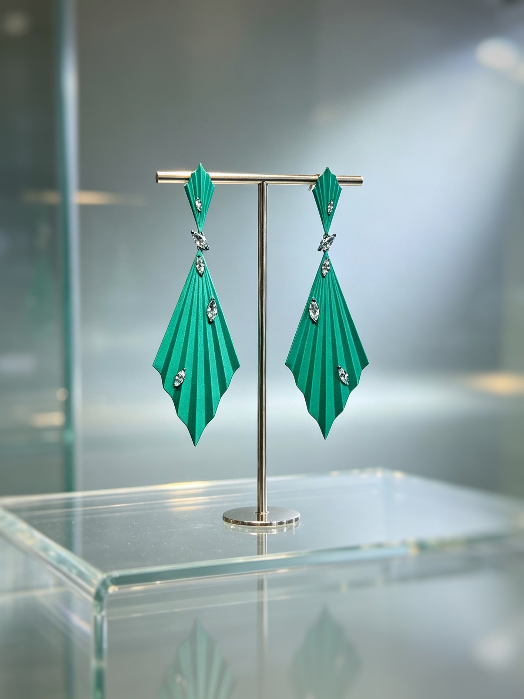 Prismdrop | Titanium Earrings with Pavé-Set Synthetic Diamonds, Geometric Botanical Jewelry