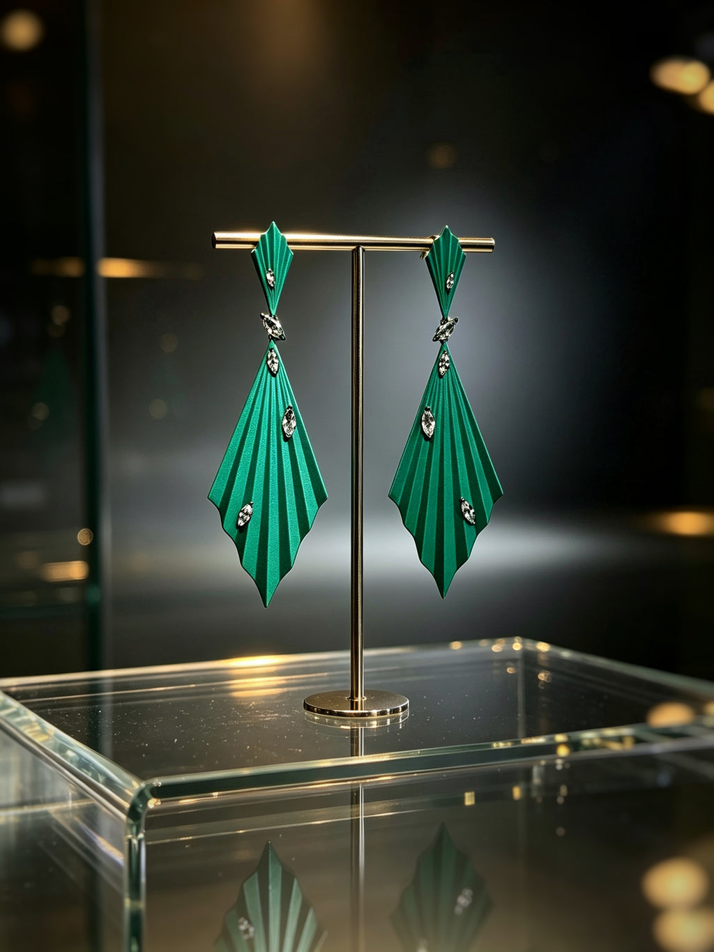 Prismdrop | Titanium Earrings with Pavé-Set Synthetic Diamonds, Geometric Botanical Jewelry