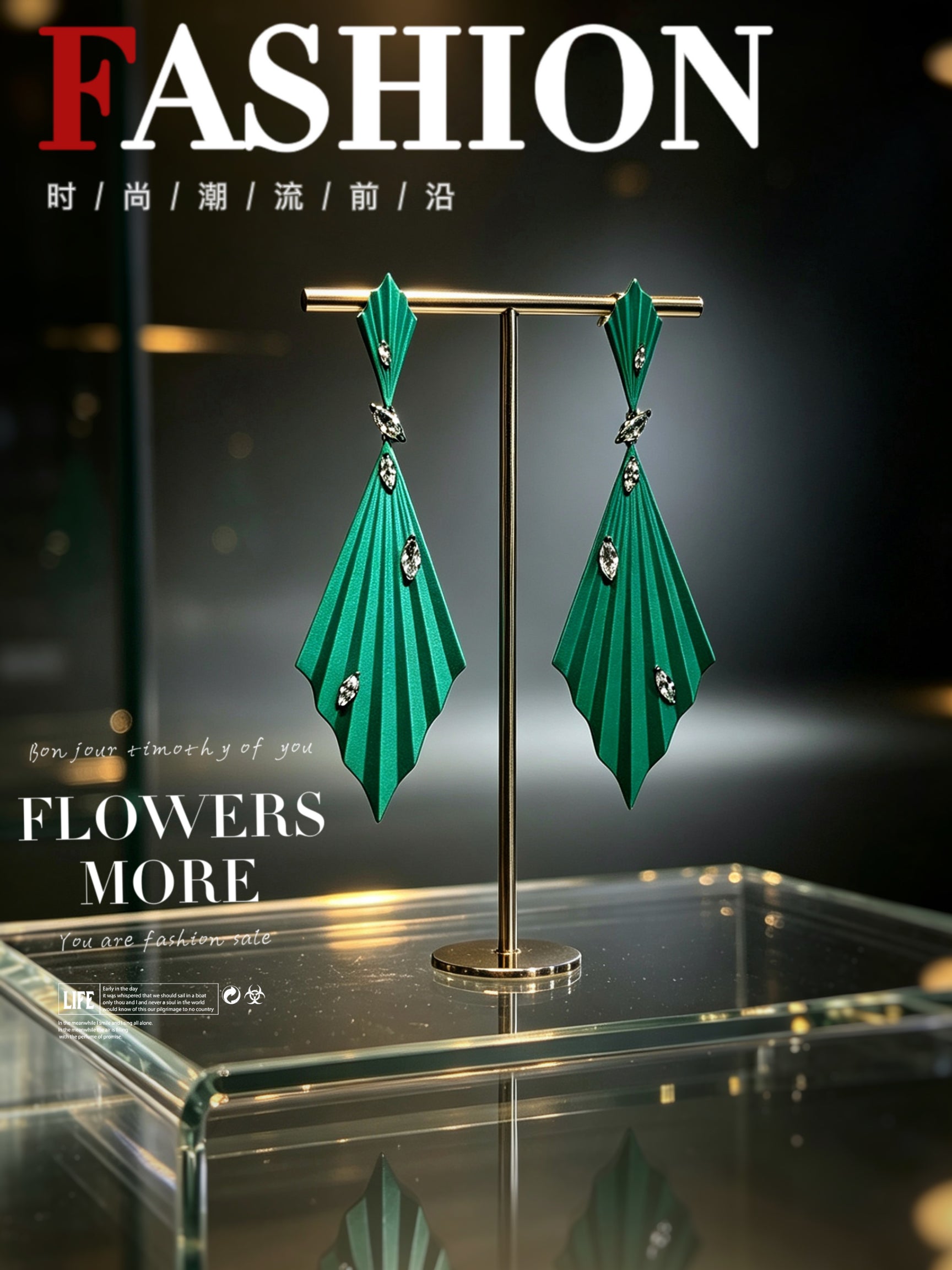 Prismdrop | Titanium Earrings with Pavé-Set Synthetic Diamonds, Geometric Botanical Jewelry