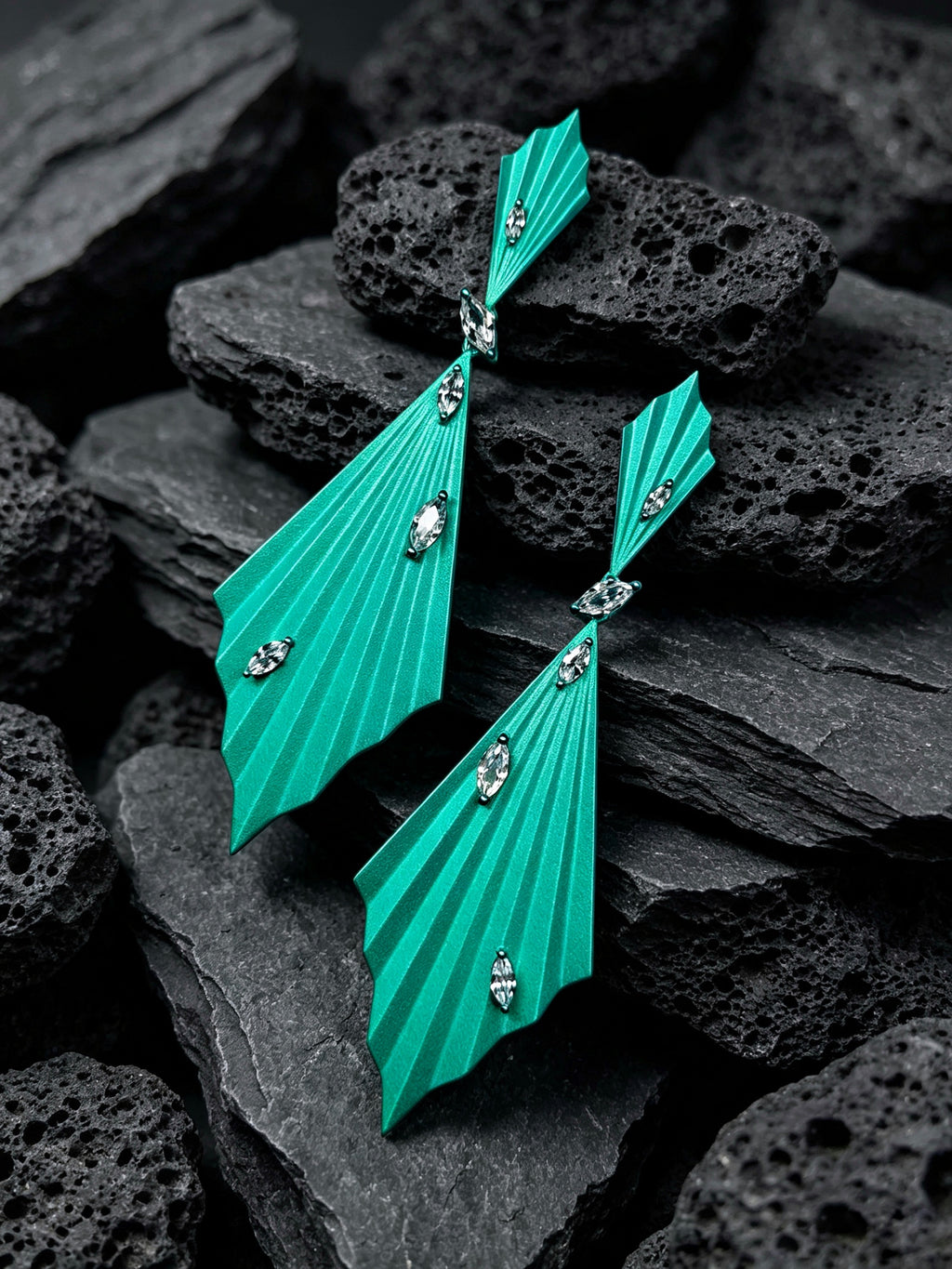 Prismdrop | Titanium Earrings with Pavé-Set Synthetic Diamonds, Geometric Botanical Jewelry