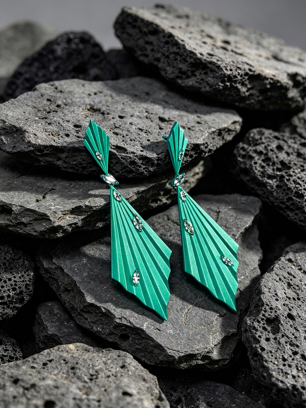 Prismdrop | Titanium Earrings with Pavé-Set Synthetic Diamonds, Geometric Botanical Jewelry