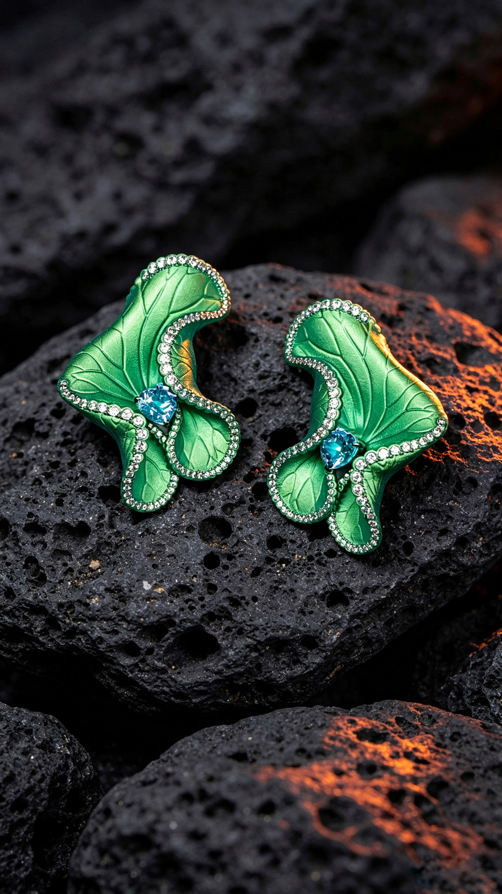 Fern's Dewdrop · Coagulated Blue | Titanium Earrings with Heart Shape Aquamarine & Lab Created Diamond Accents