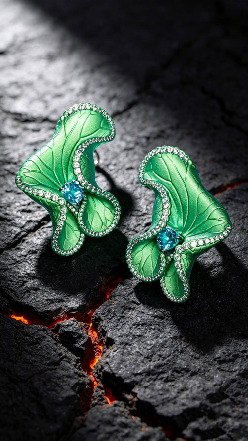 Fern's Dewdrop · Coagulated Blue | Titanium Earrings with Heart Shape Aquamarine & Lab Created Diamond Accents