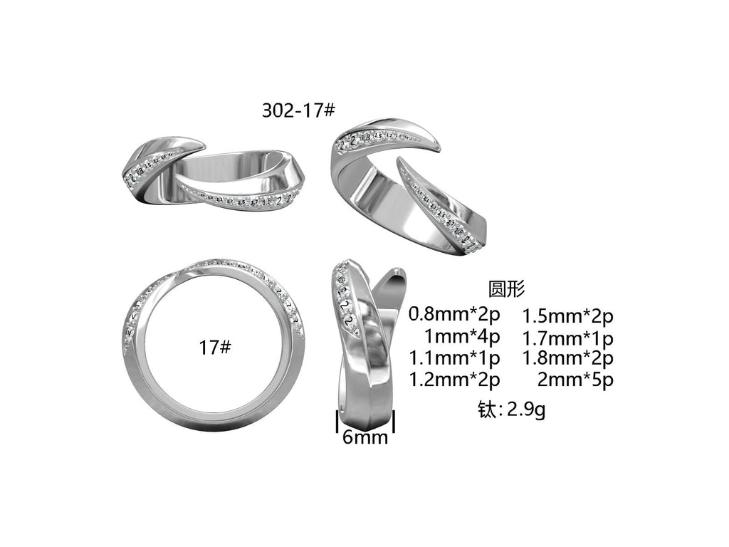 Twin Blades Titanium Open Ring | Dual Tip Pavé Synthetic Diamonds, Custom Ring Size Available