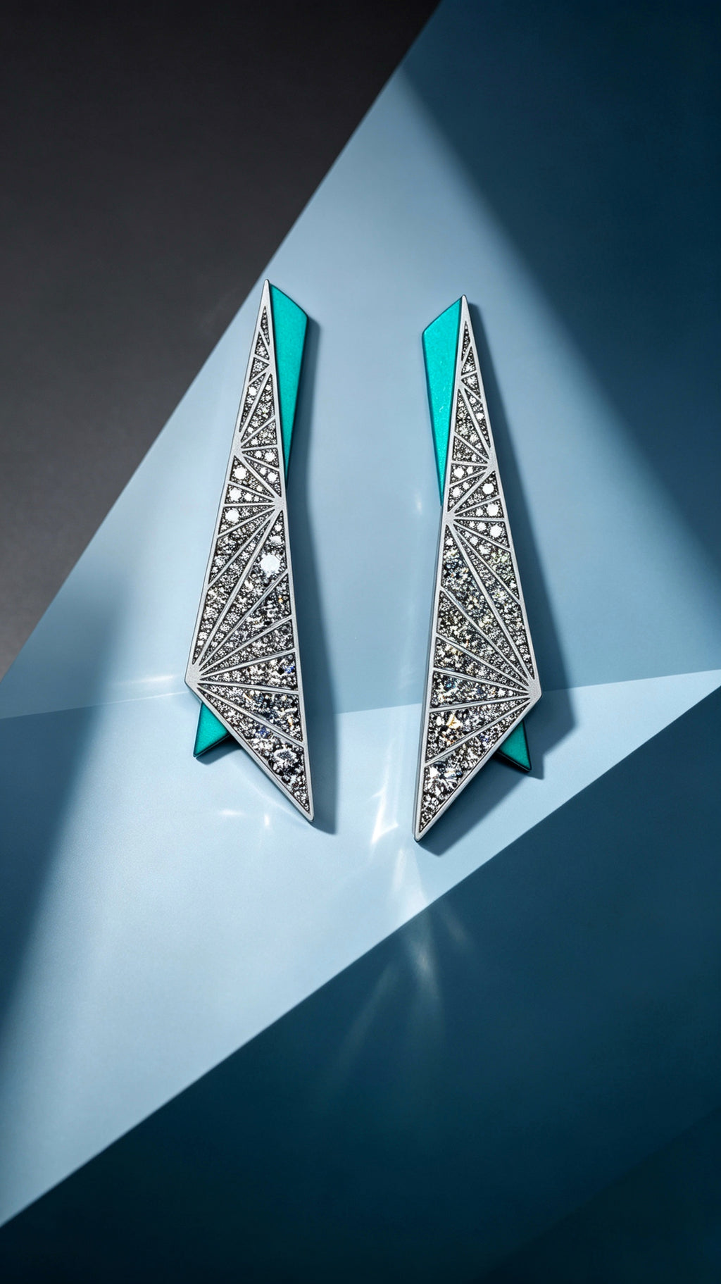 Star Prism Turquoise | Titanium Geometric Earrings with Pavé Synthetic Diamonds & Teal Enamel