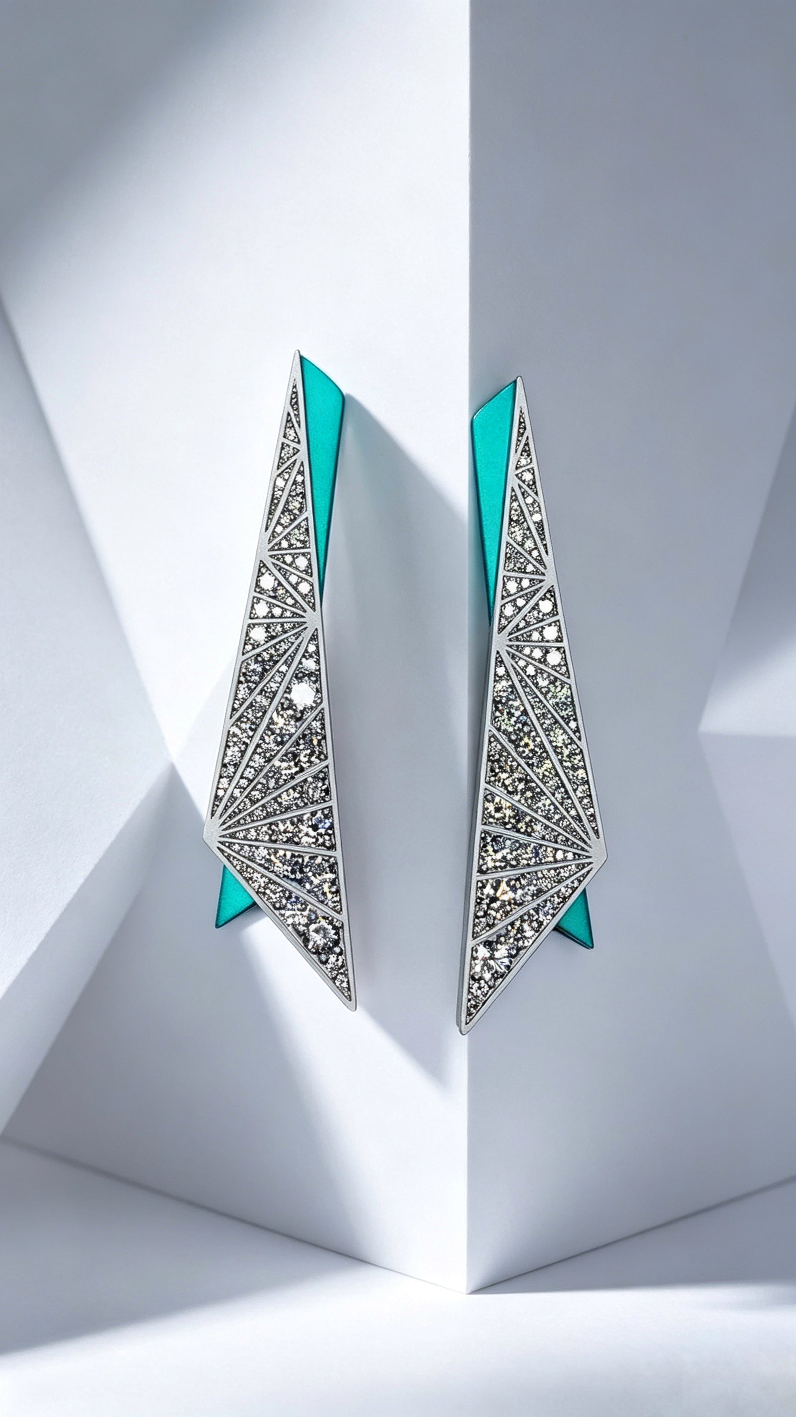 Star Prism Turquoise | Titanium Geometric Earrings with Pavé Synthetic Diamonds & Teal Enamel