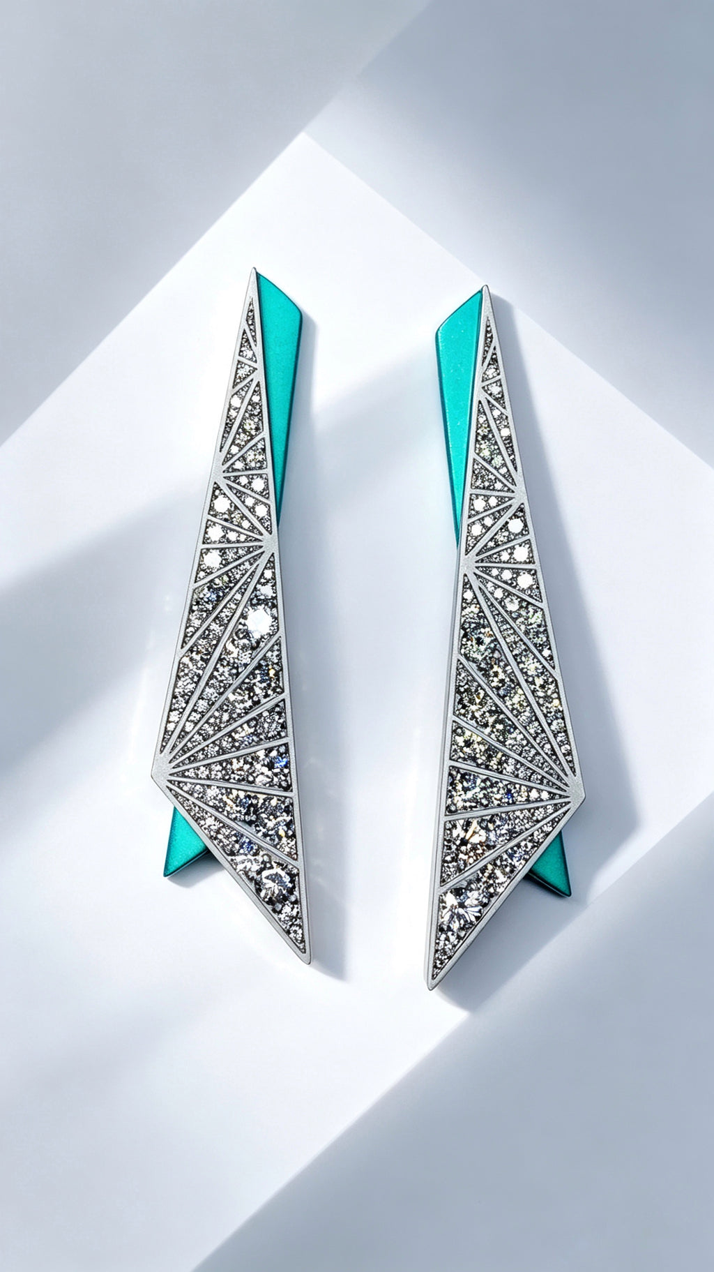 Star Prism Turquoise | Titanium Geometric Earrings with Pavé Synthetic Diamonds & Teal Enamel