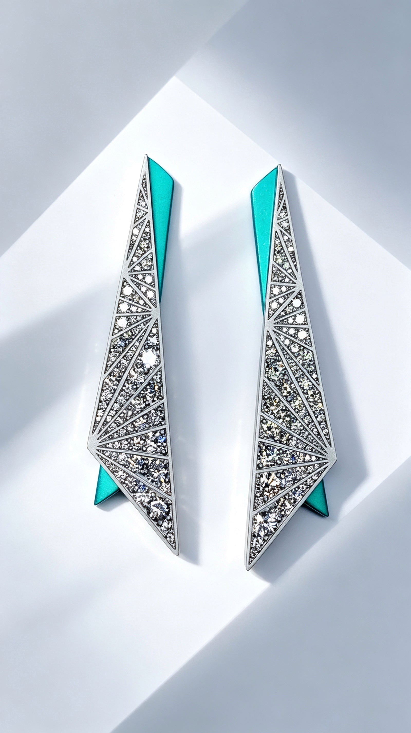 Star Prism Turquoise | Titanium Geometric Earrings with Pavé Synthetic Diamonds & Teal Enamel