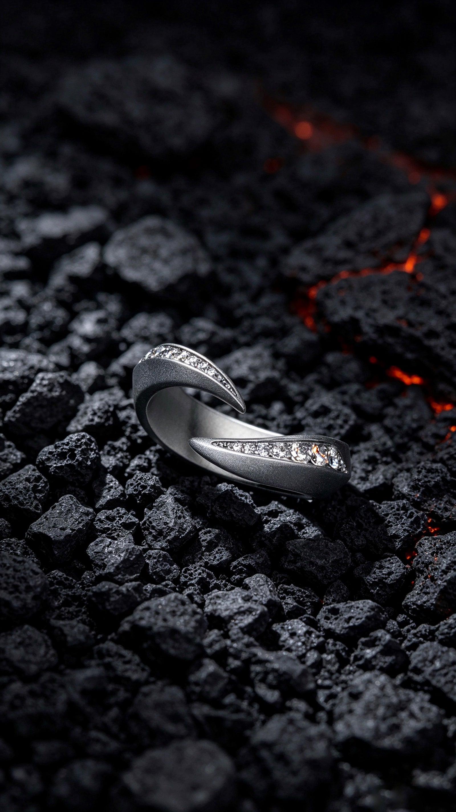 Twin Blades Titanium Open Ring | Dual Tip Pavé Synthetic Diamonds, Custom Ring Size Available