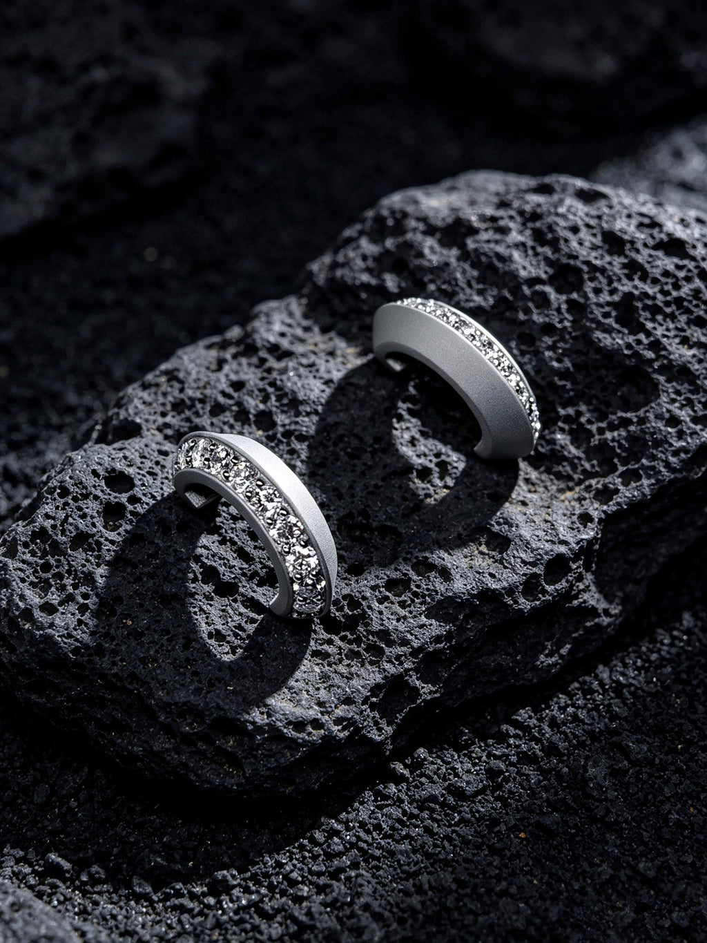Orbit Crescent Titanium Huggie Earrings | Pavé Set Synthetic Diamond Band Earrings