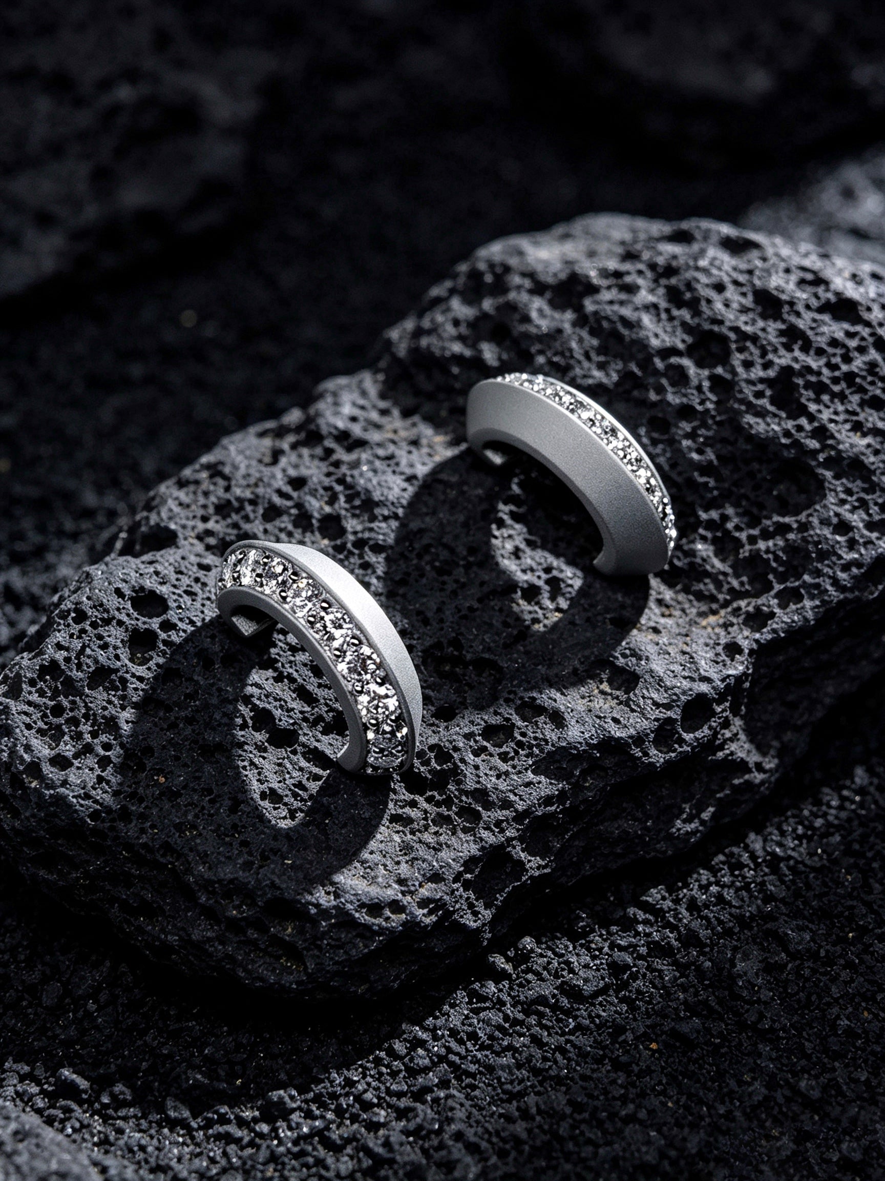 Orbit Crescent Titanium Huggie Earrings | Pavé Set Synthetic Diamond Band Earrings