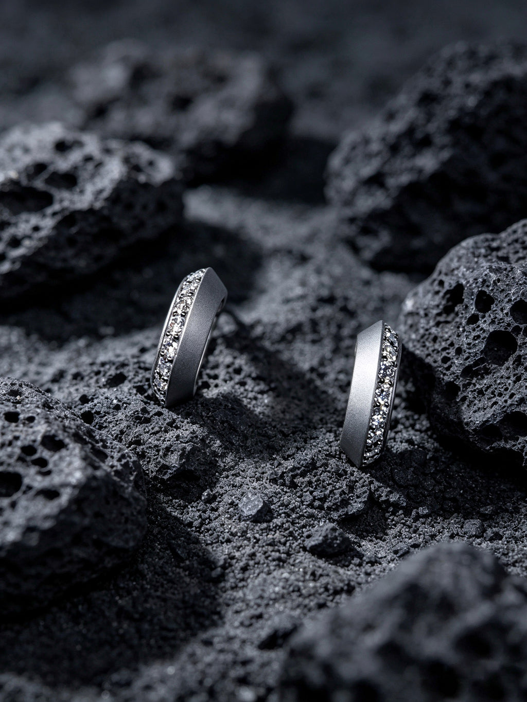 Orbit Crescent Titanium Huggie Earrings | Pavé Set Synthetic Diamond Band Earrings
