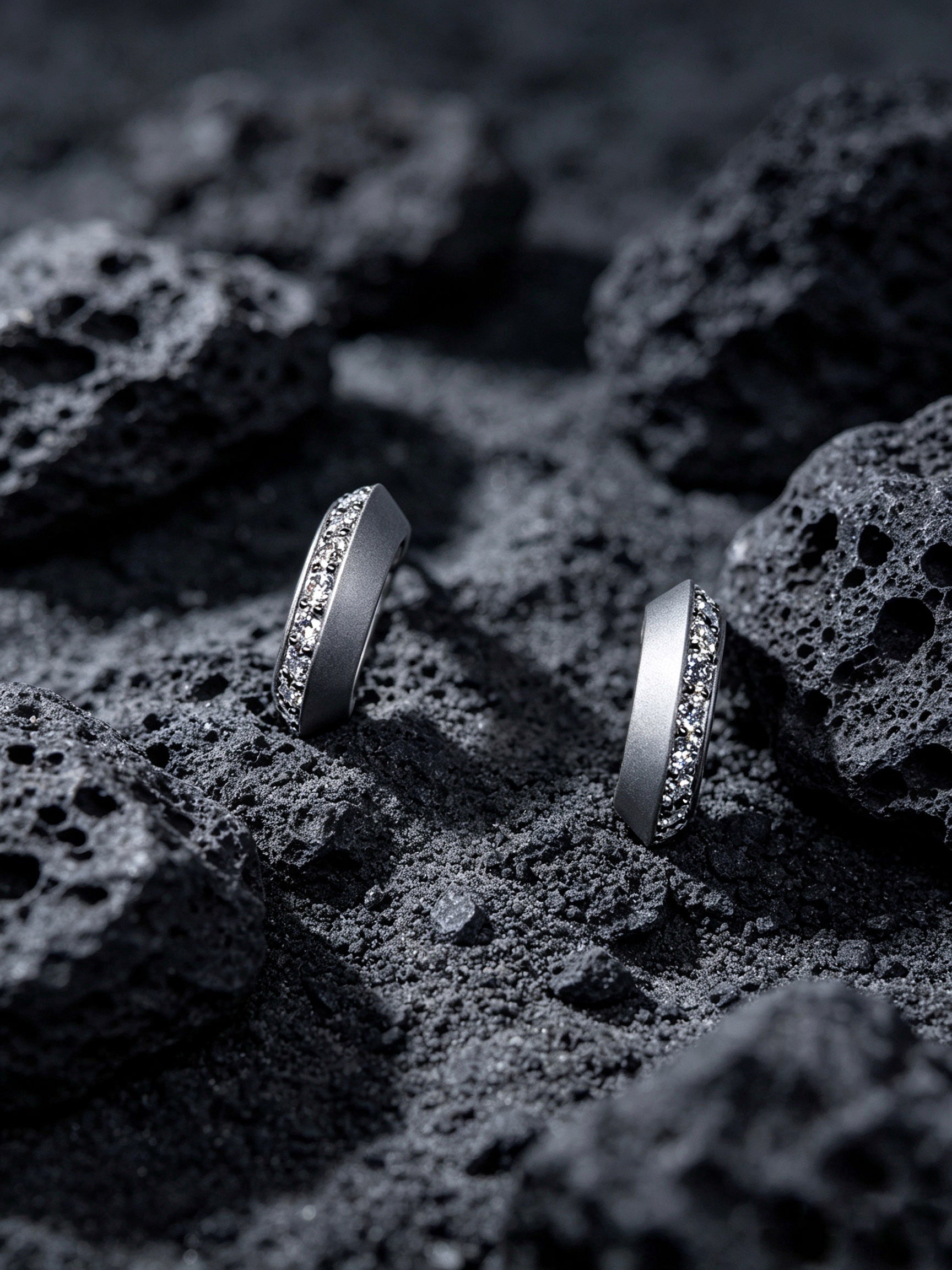 Orbit Crescent Titanium Huggie Earrings | Pavé Set Synthetic Diamond Band Earrings