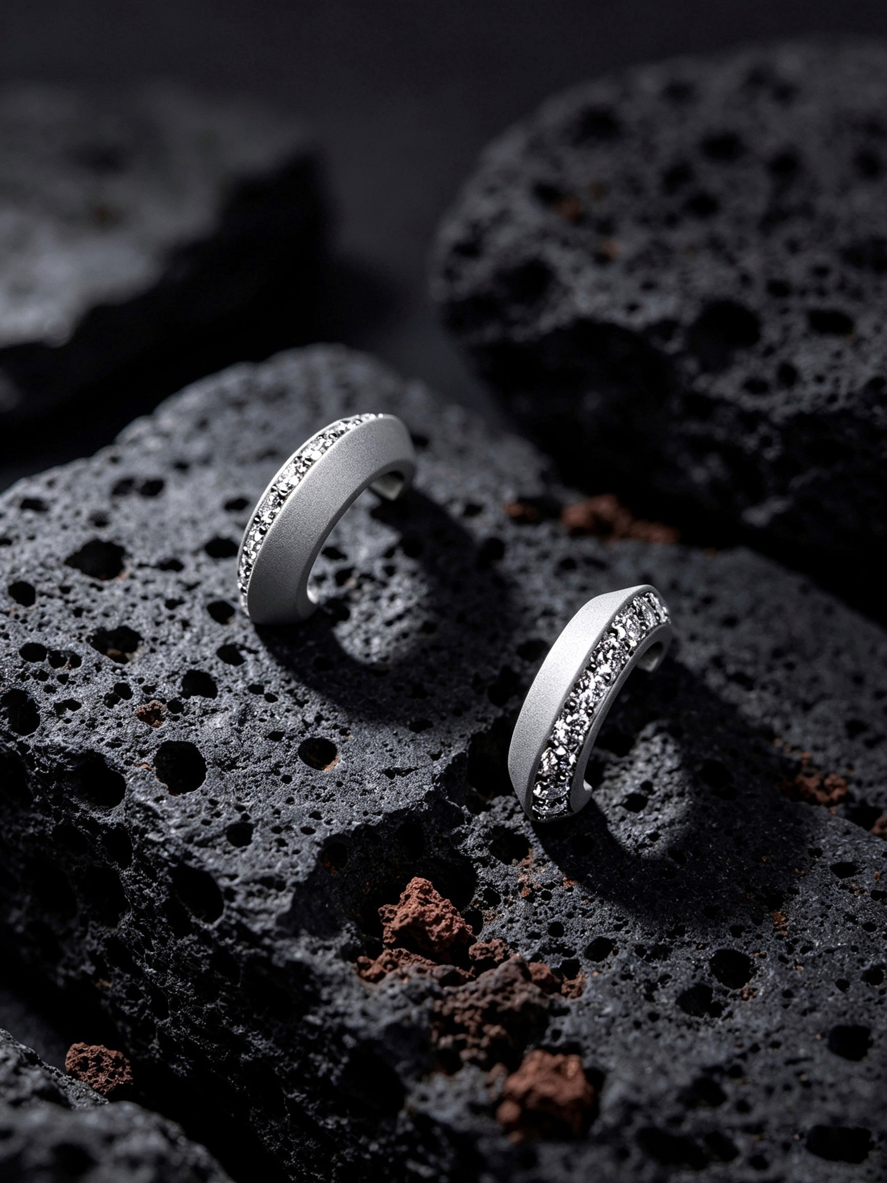 Orbit Crescent Titanium Huggie Earrings | Pavé Set Synthetic Diamond Band Earrings
