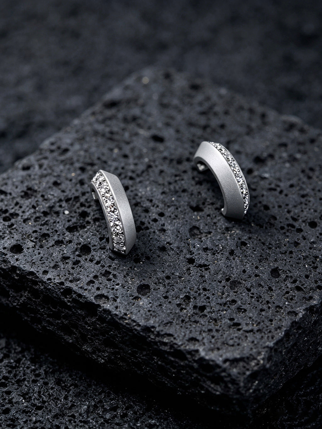 Orbit Crescent Titanium Huggie Earrings | Pavé Set Synthetic Diamond Band Earrings