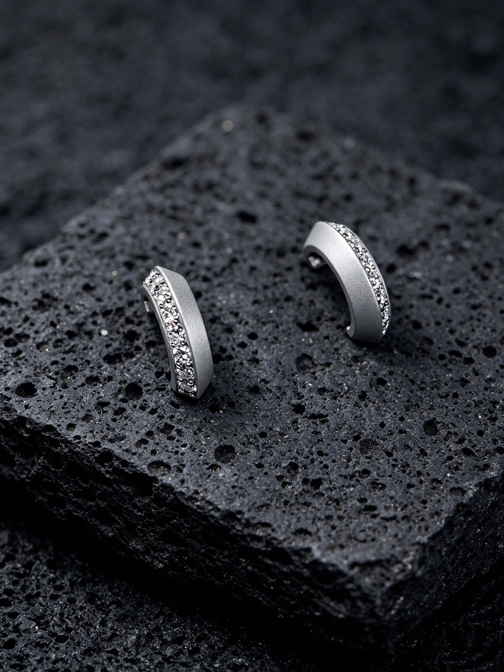 Orbit Crescent Titanium Huggie Earrings | Pavé Set Synthetic Diamond Band Earrings