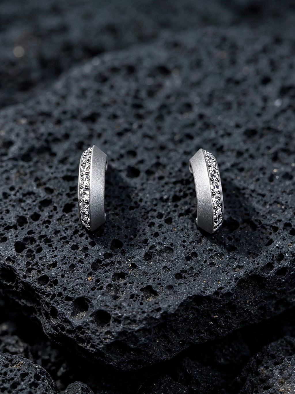 Orbit Crescent Titanium Huggie Earrings | Pavé Set Synthetic Diamond Band Earrings