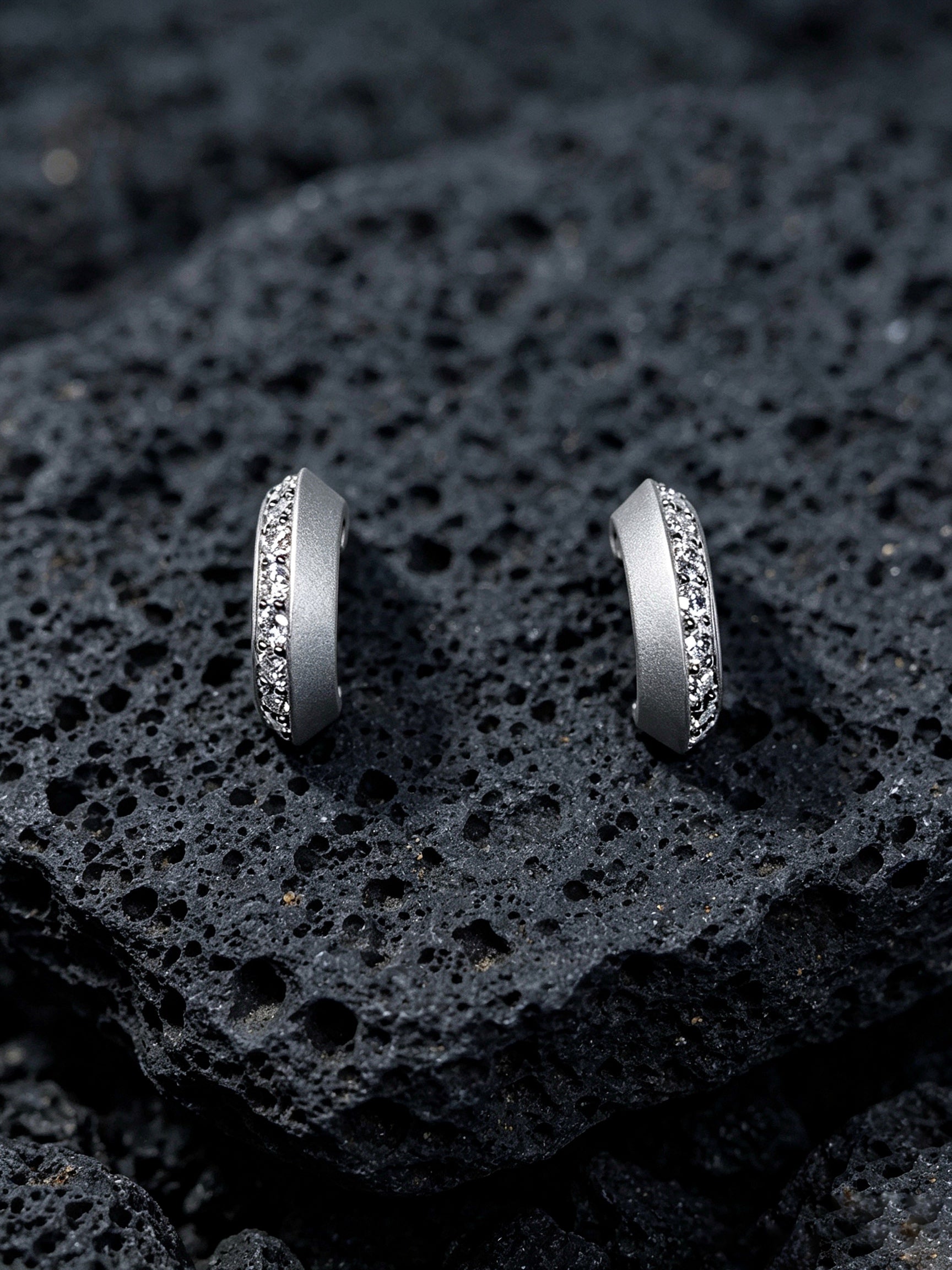 Orbit Crescent Titanium Huggie Earrings | Pavé Set Synthetic Diamond Band Earrings