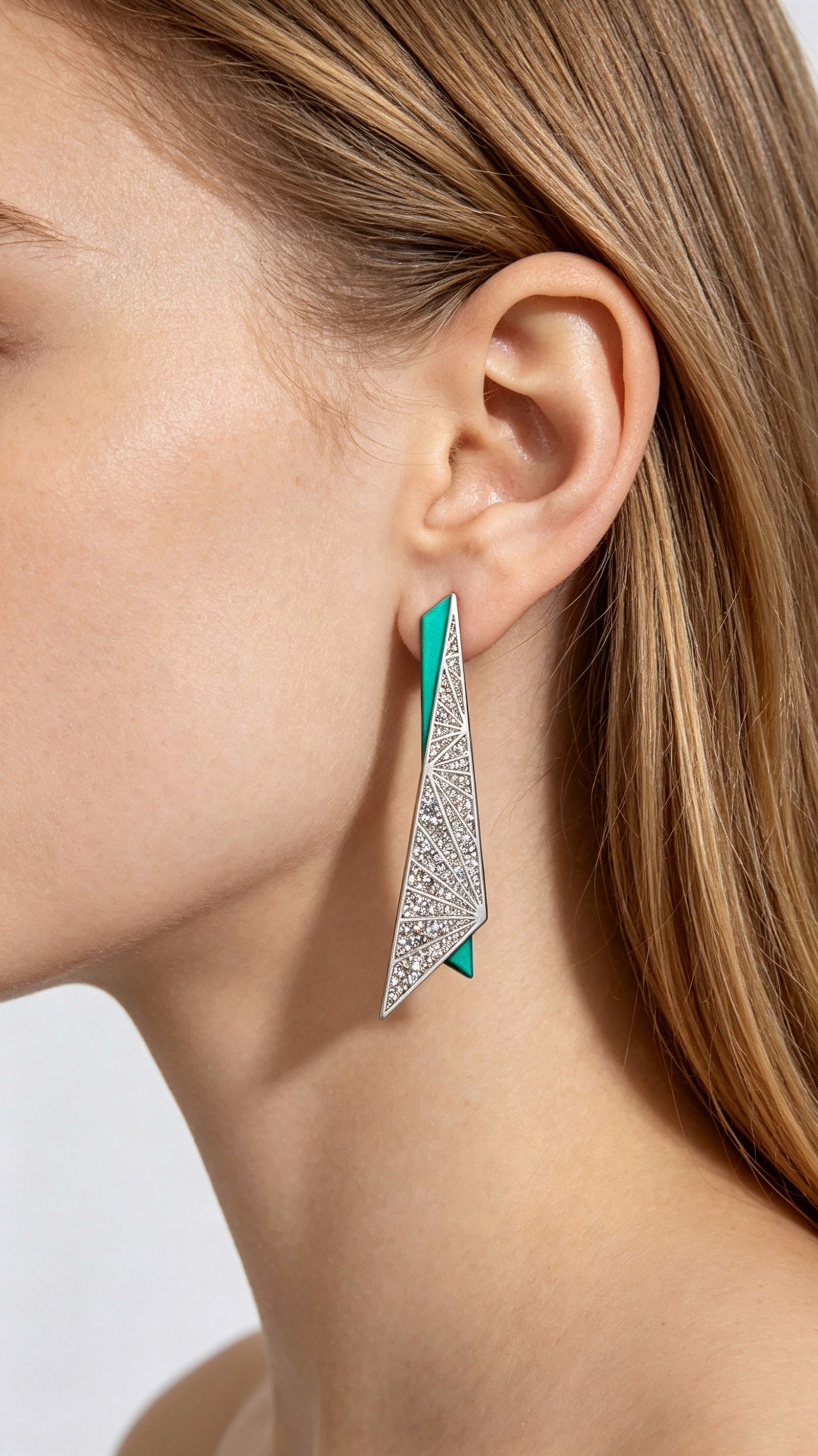 Star Prism Turquoise | Titanium Geometric Earrings with Pavé Synthetic Diamonds & Teal Enamel