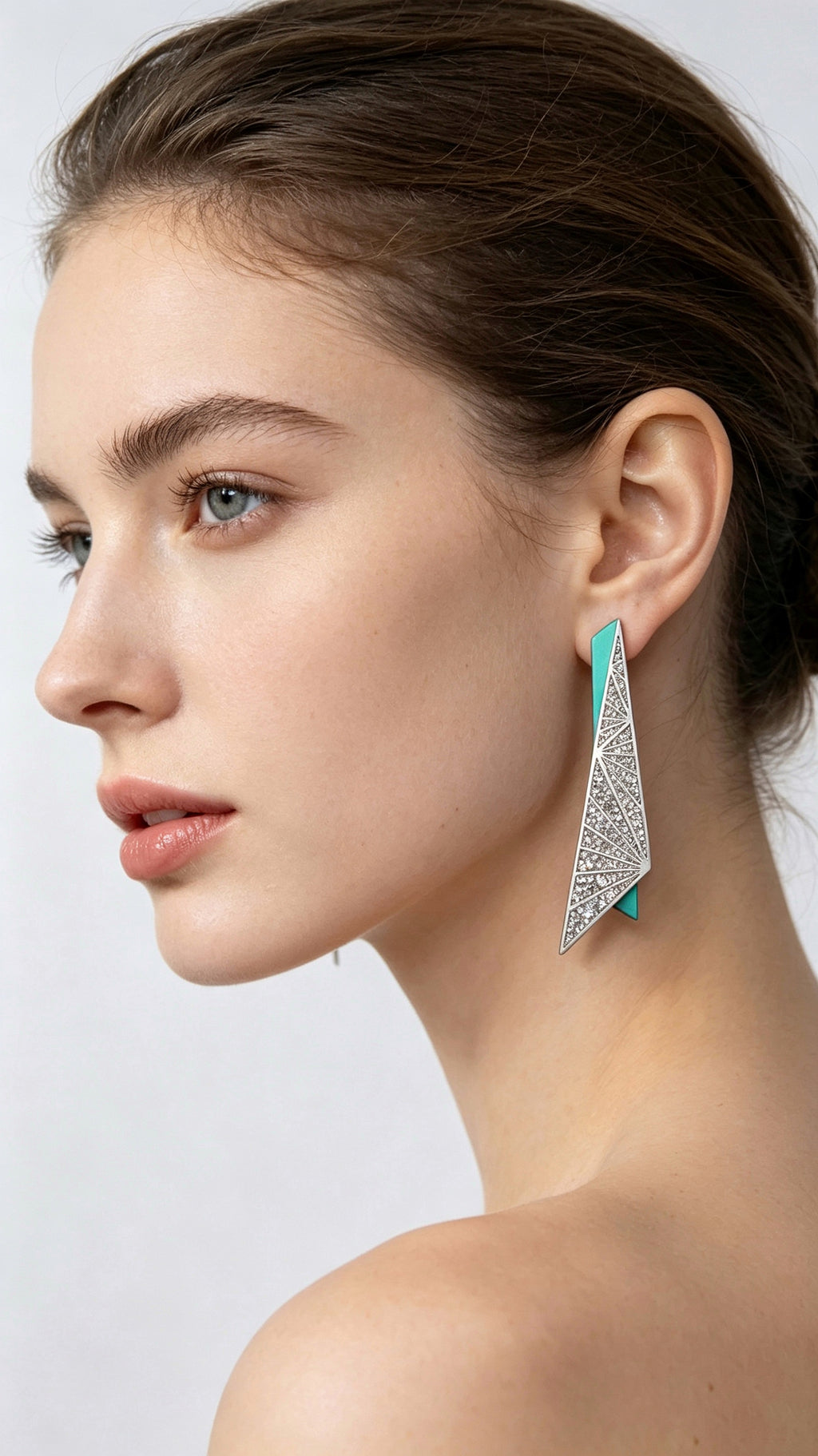 Star Prism Turquoise | Titanium Geometric Earrings with Pavé Synthetic Diamonds & Teal Enamel