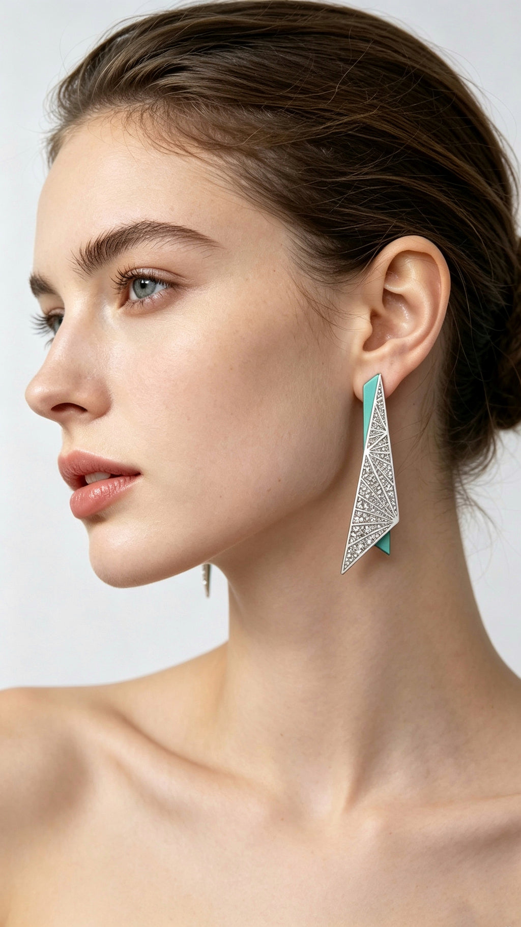 Star Prism Turquoise | Titanium Geometric Earrings with Pavé Synthetic Diamonds & Teal Enamel