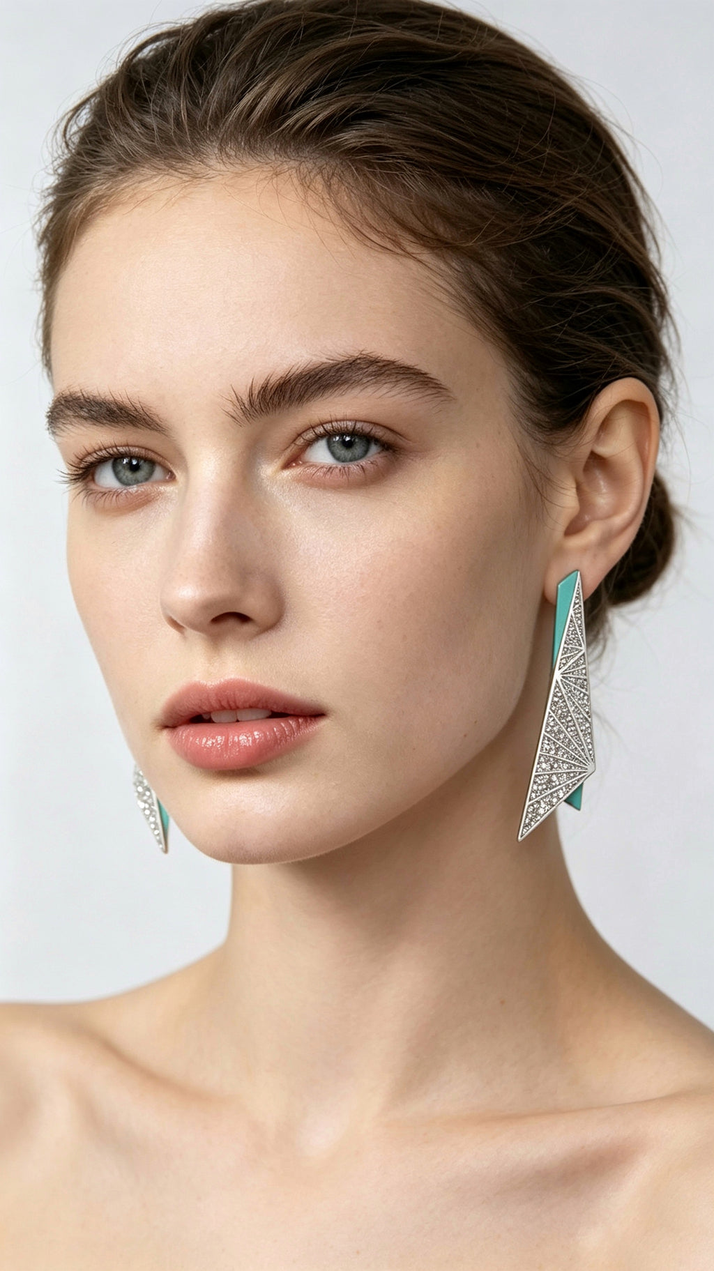 Star Prism Turquoise | Titanium Geometric Earrings with Pavé Synthetic Diamonds & Teal Enamel