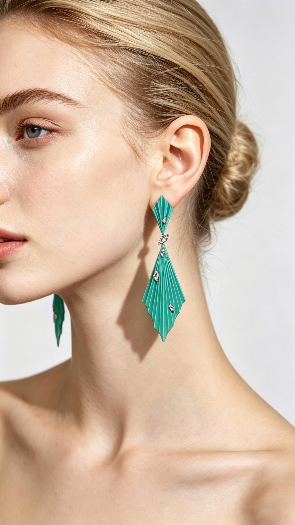 Prismdrop | Titanium Earrings with Pavé-Set Synthetic Diamonds, Geometric Botanical Jewelry