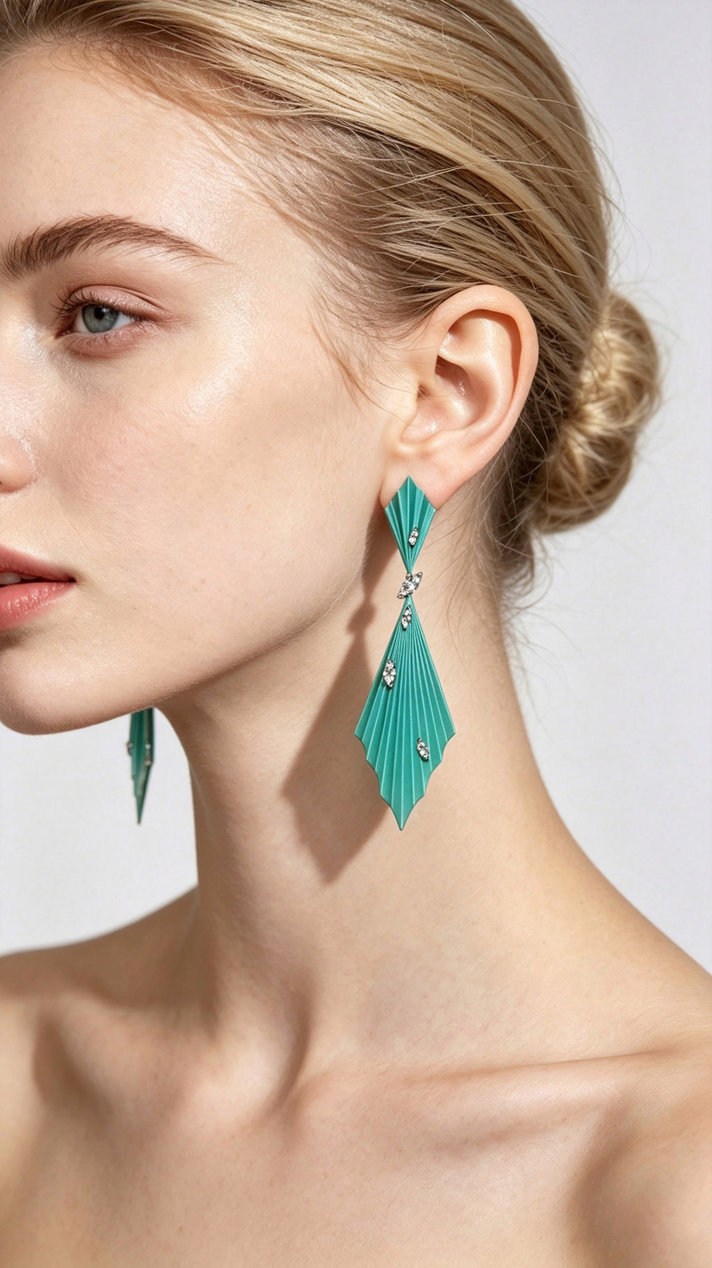 Prismdrop | Titanium Earrings with Pavé-Set Synthetic Diamonds, Geometric Botanical Jewelry