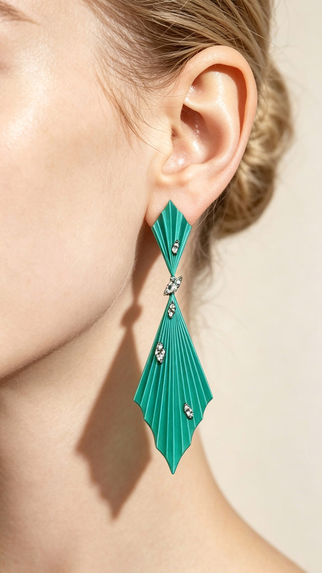 Prismdrop | Titanium Earrings with Pavé-Set Synthetic Diamonds, Geometric Botanical Jewelry