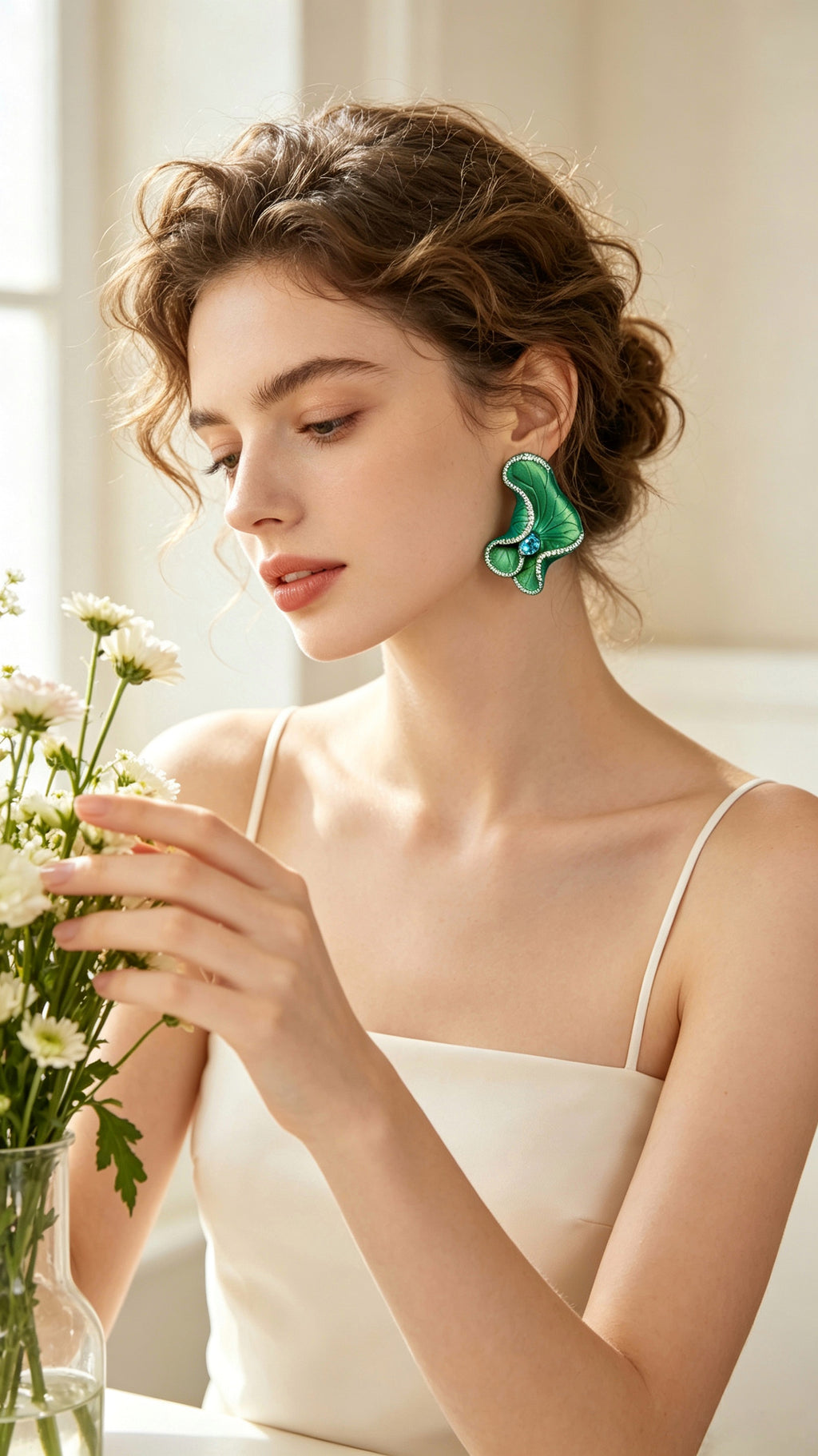 Fern's Dewdrop · Coagulated Blue | Titanium Earrings with Heart Shape Aquamarine & Lab Created Diamond Accents