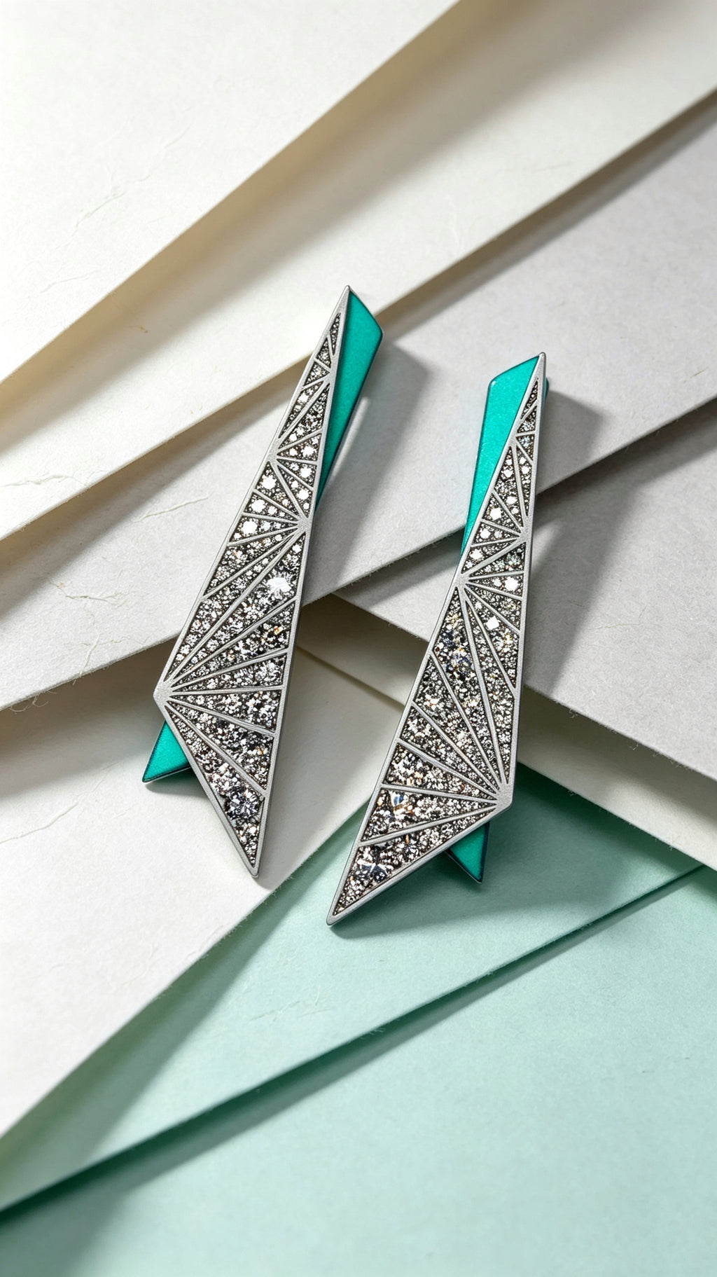 Star Prism Turquoise | Titanium Geometric Earrings with Pavé Synthetic Diamonds & Teal Enamel