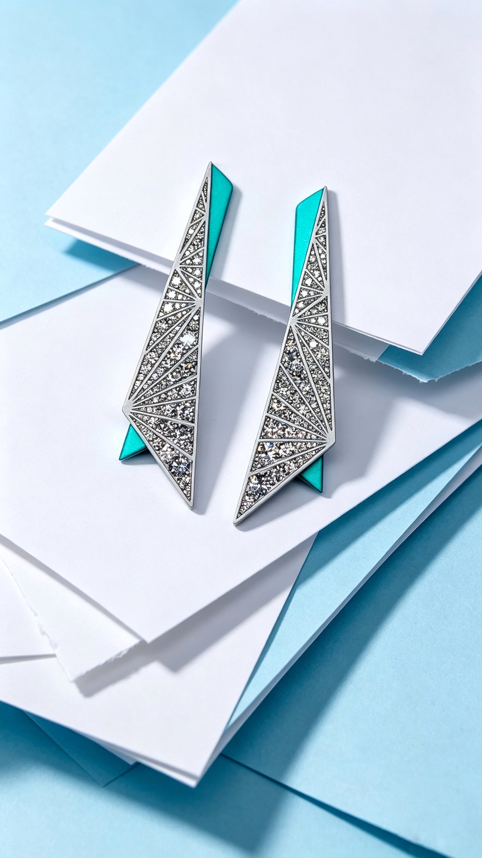 Star Prism Turquoise | Titanium Geometric Earrings with Pavé Synthetic Diamonds & Teal Enamel