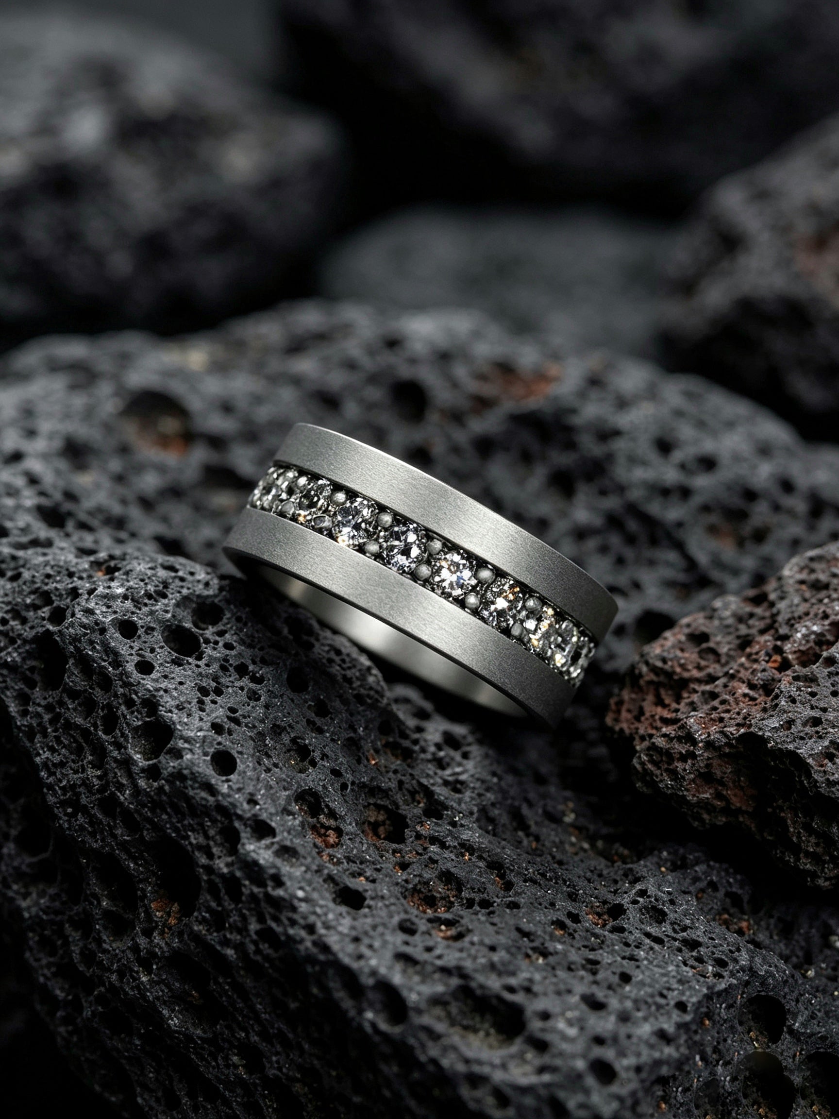 Orbit Titanium Ring | Pavé Set Synthetic Diamond Band, Custom Ring Size Available