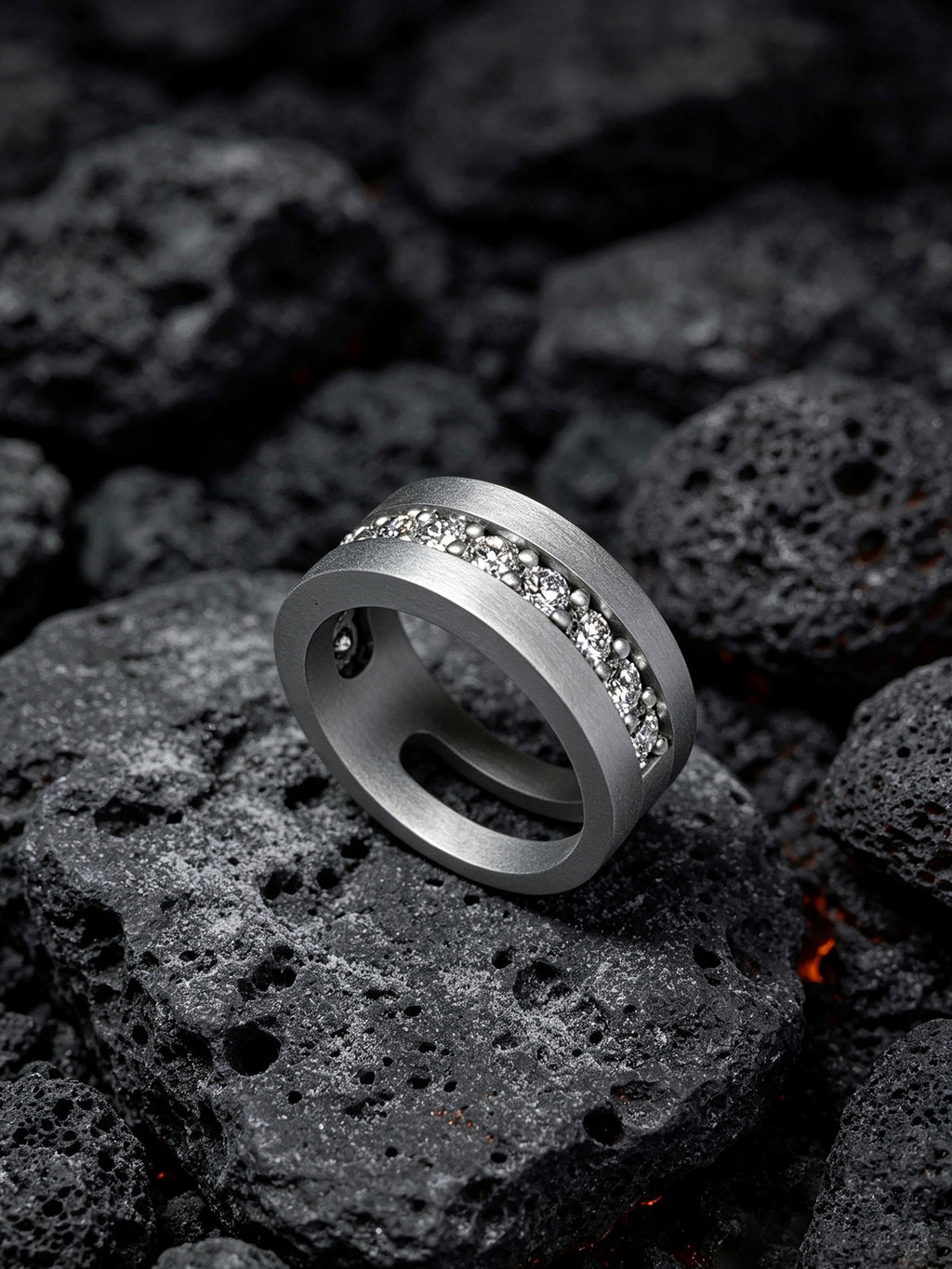 Orbit Titanium Ring | Pavé Set Synthetic Diamond Band, Custom Ring Size Available