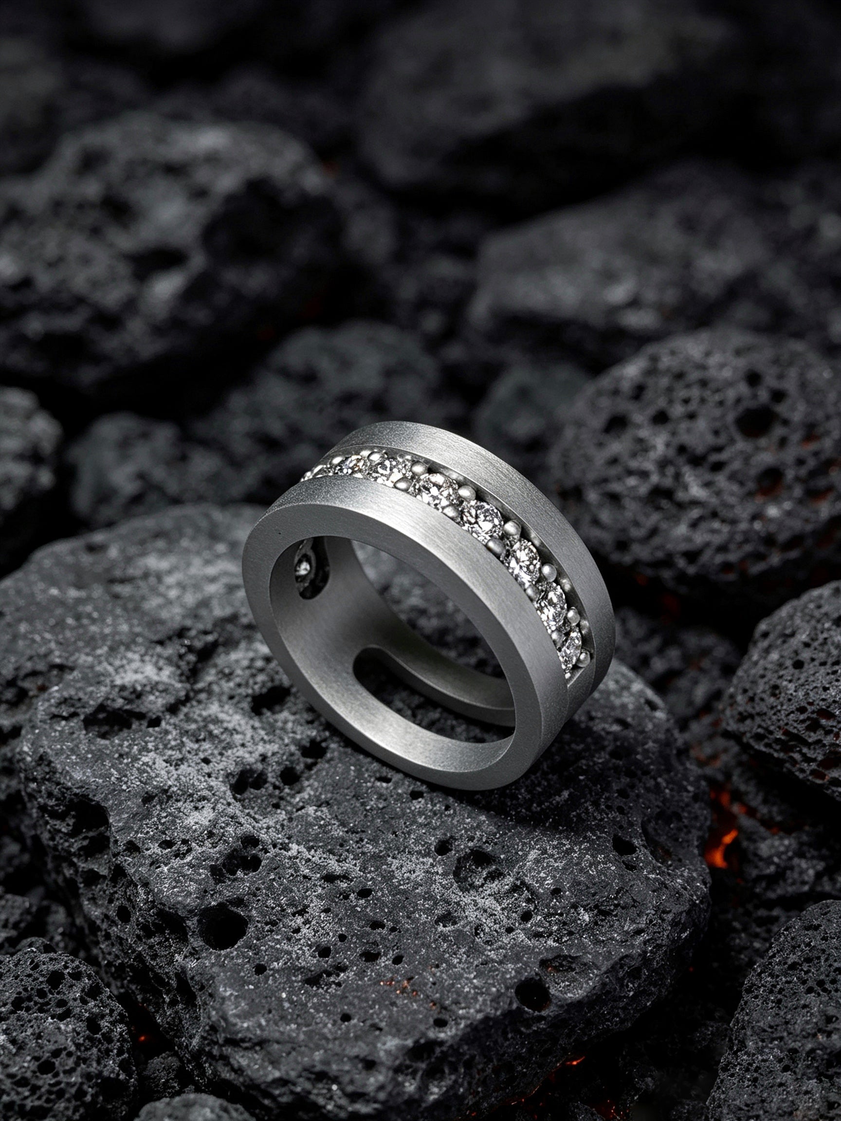 Orbit Titanium Ring | Pavé Set Synthetic Diamond Band, Custom Ring Size Available