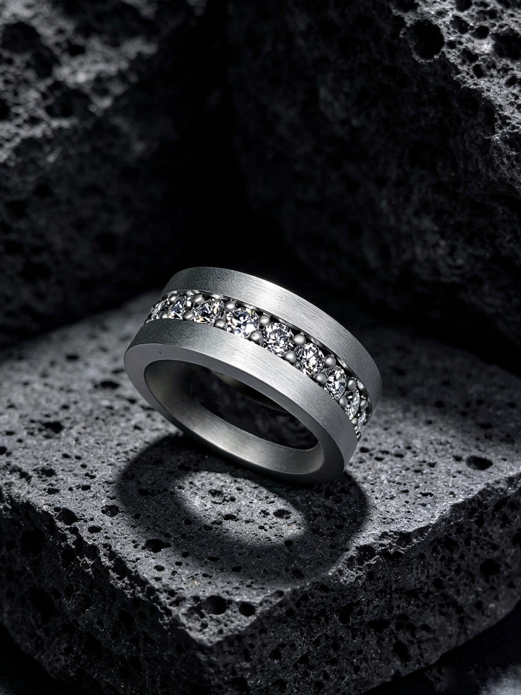Orbit Titanium Ring | Pavé Set Synthetic Diamond Band, Custom Ring Size Available