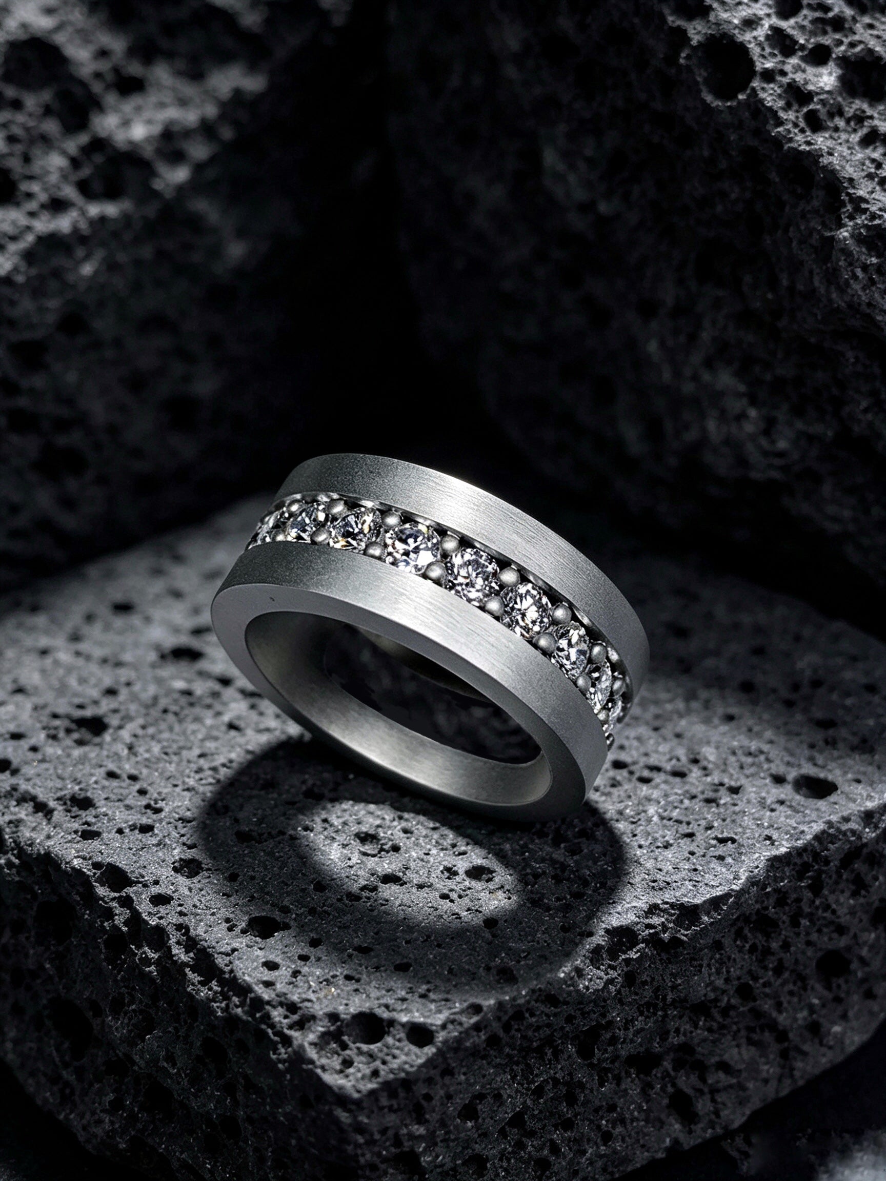Orbit Titanium Ring | Pavé Set Synthetic Diamond Band, Custom Ring Size Available
