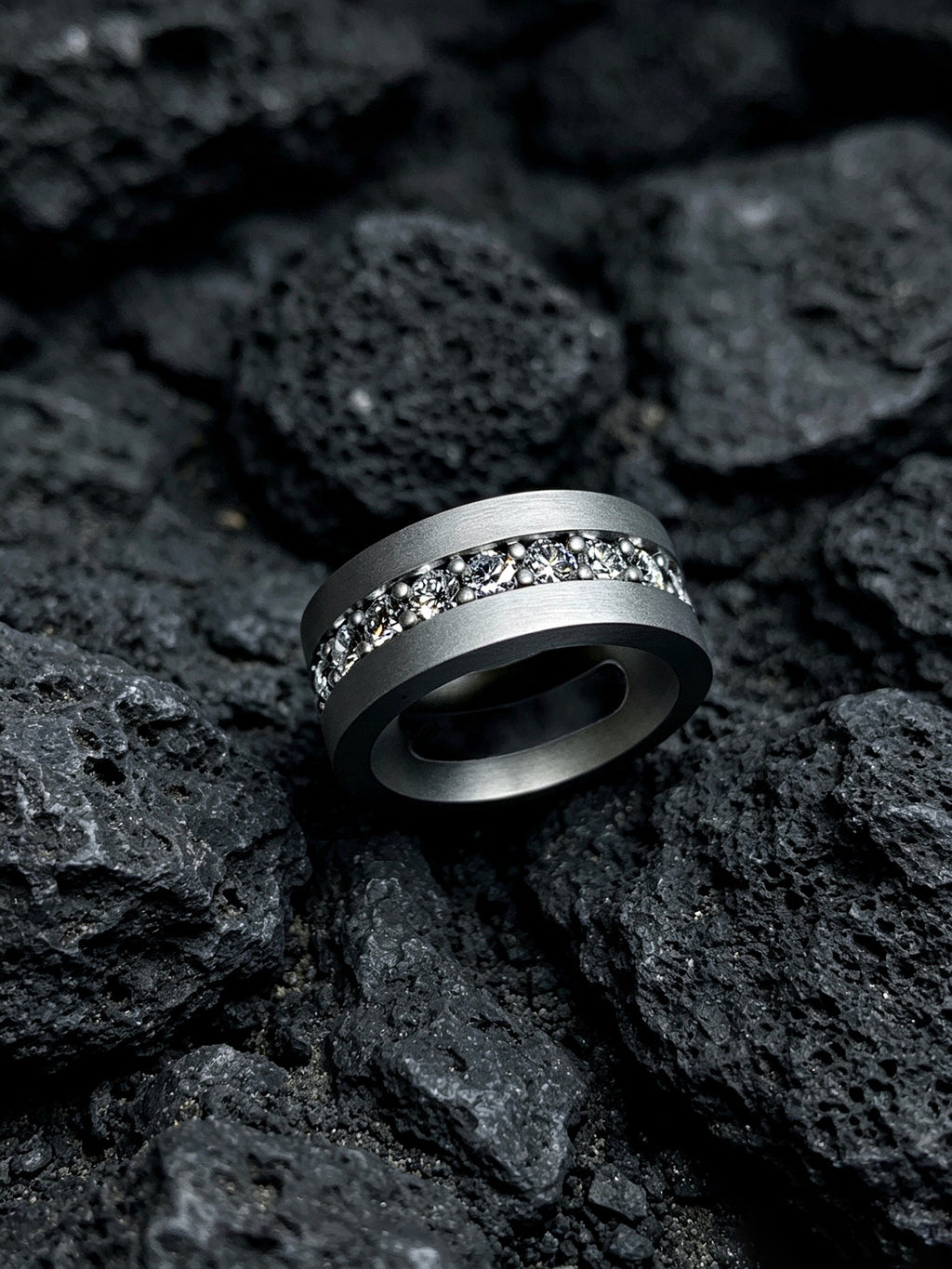 Orbit Titanium Ring | Pavé Set Synthetic Diamond Band, Custom Ring Size Available