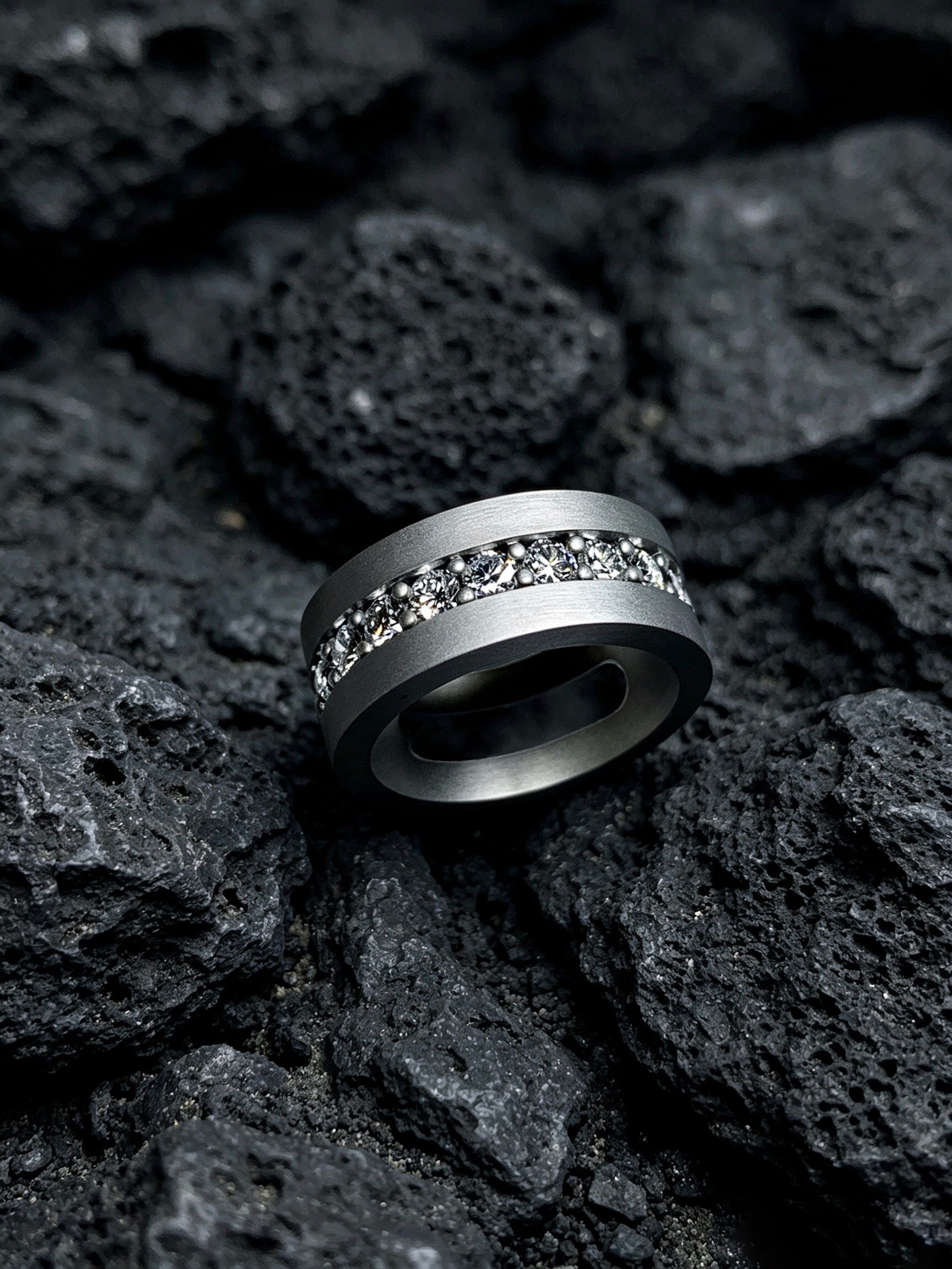 Orbit Titanium Ring | Pavé Set Synthetic Diamond Band, Custom Ring Size Available