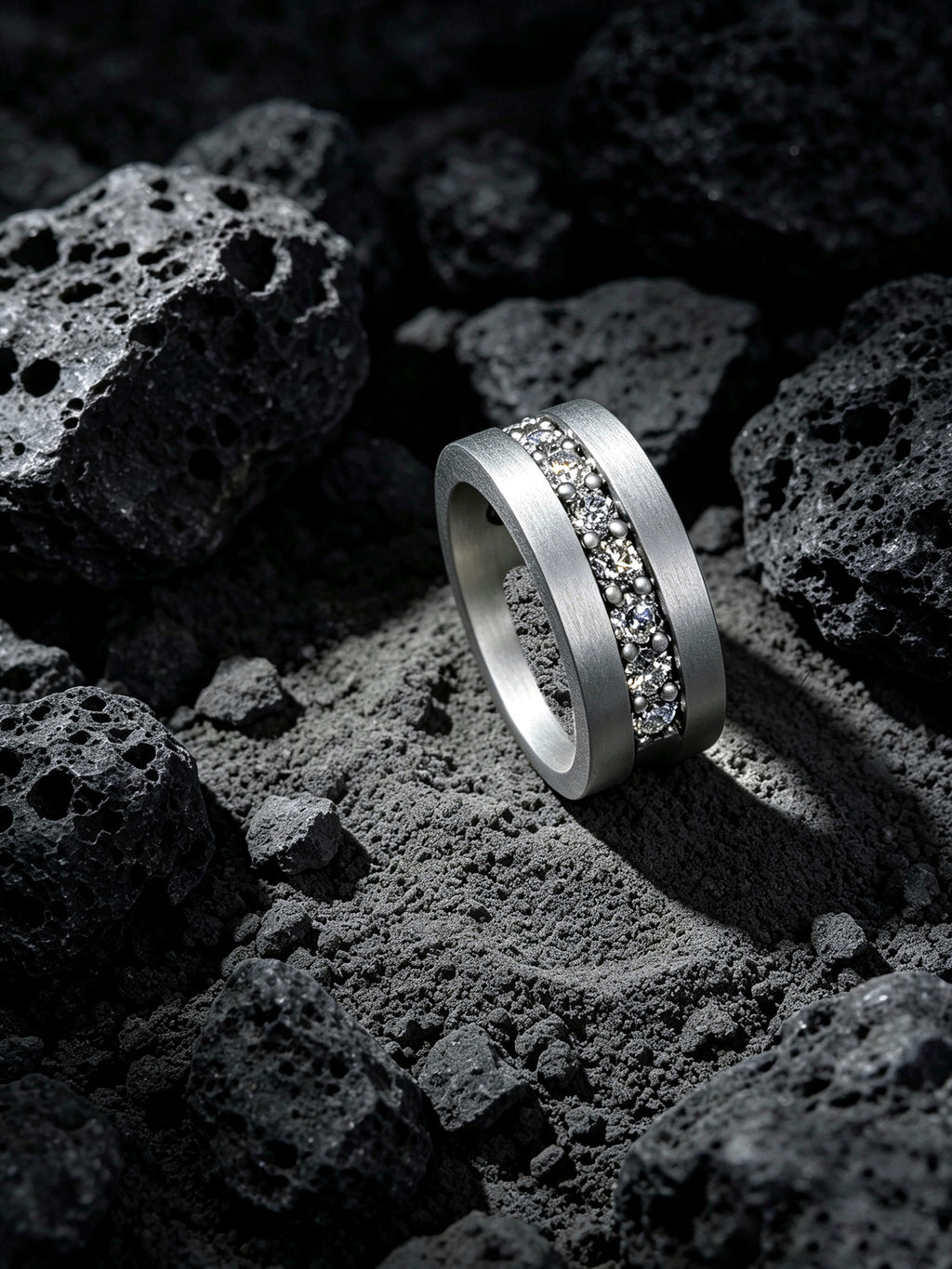 Orbit Titanium Ring | Pavé Set Synthetic Diamond Band, Custom Ring Size Available