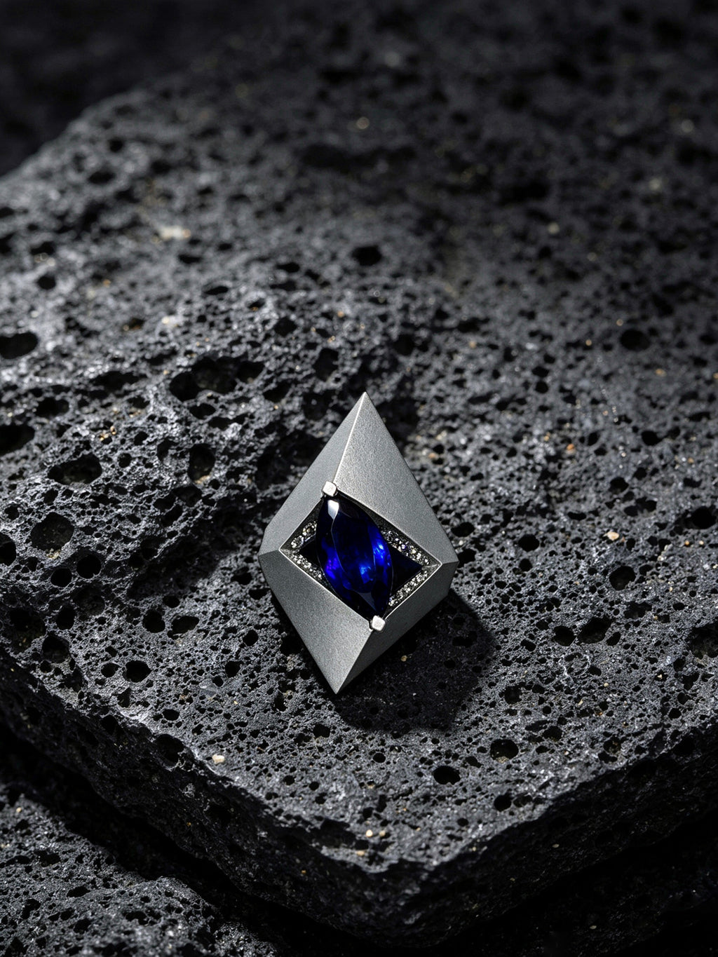 Prism Abyss Titanium Pendant | Marquise Synthetic Sapphire Surrounded by Pavé Synthetic Diamonds