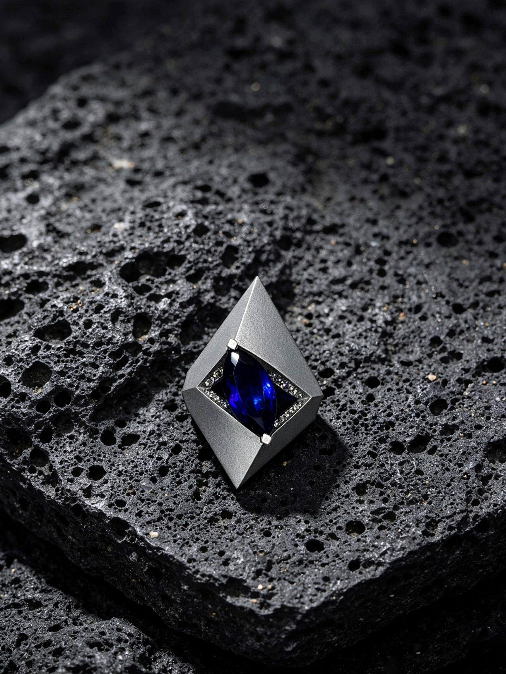 Prism Abyss Titanium Pendant | Marquise Synthetic Sapphire Surrounded by Pavé Synthetic Diamonds