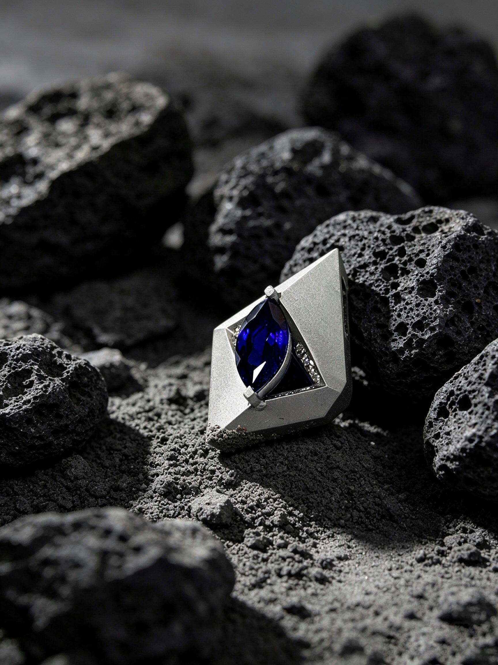 Prism Abyss Titanium Pendant | Marquise Synthetic Sapphire Surrounded by Pavé Synthetic Diamonds