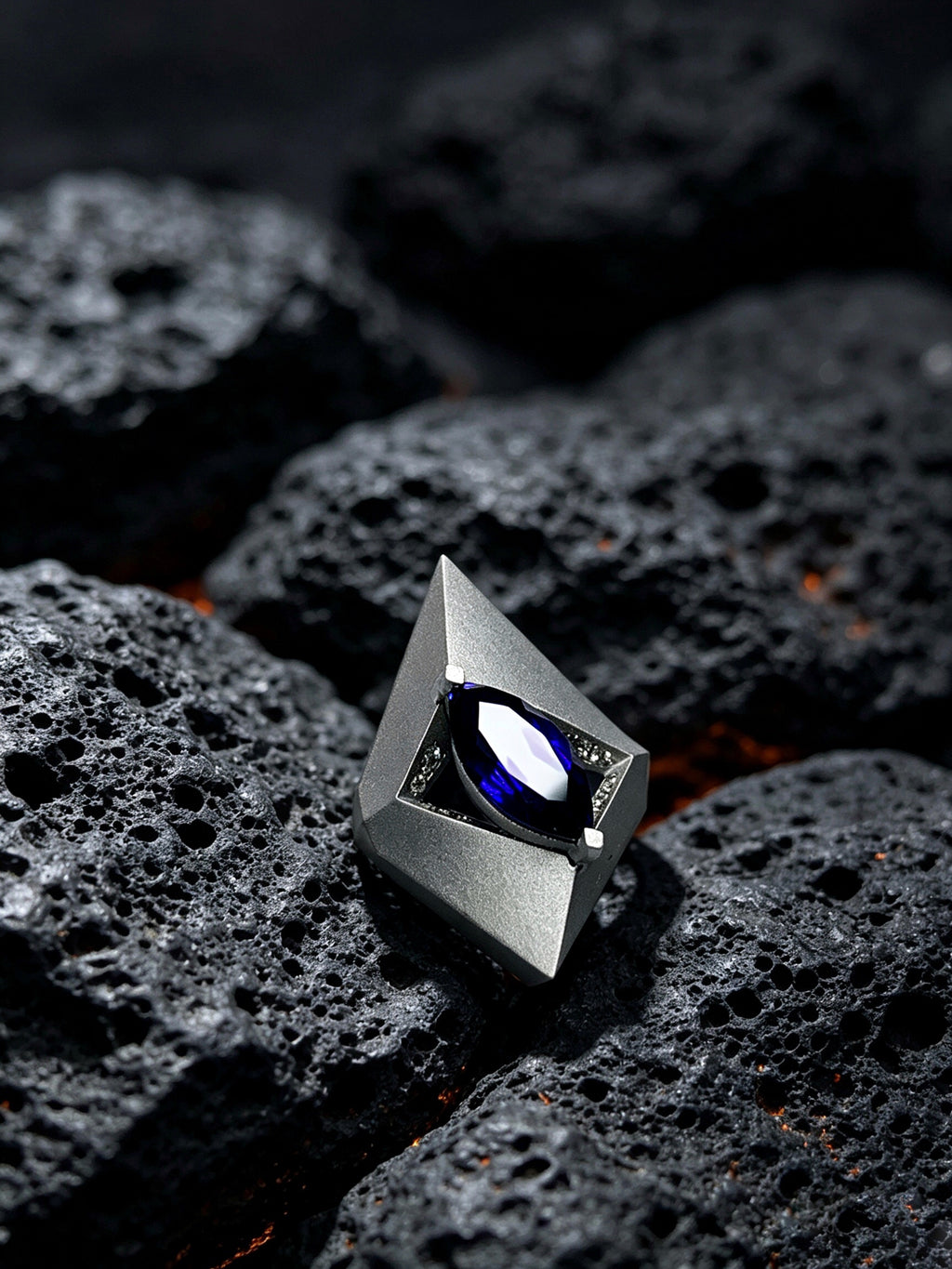 Prism Abyss Titanium Pendant | Marquise Synthetic Sapphire Surrounded by Pavé Synthetic Diamonds