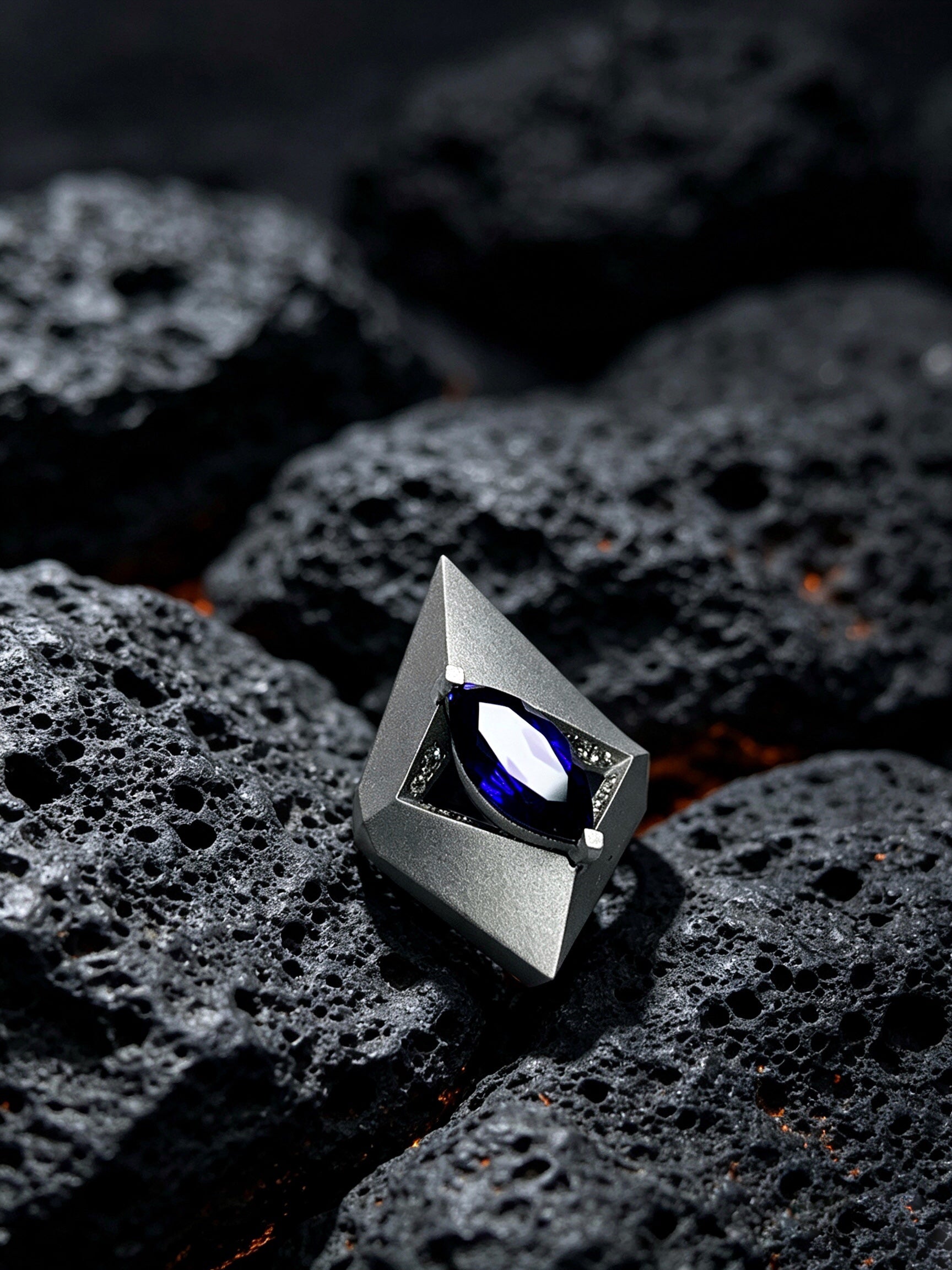 Prism Abyss Titanium Pendant | Marquise Synthetic Sapphire Surrounded by Pavé Synthetic Diamonds