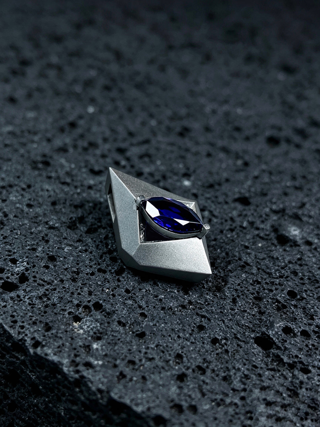 Prism Abyss Titanium Pendant | Marquise Synthetic Sapphire Surrounded by Pavé Synthetic Diamonds