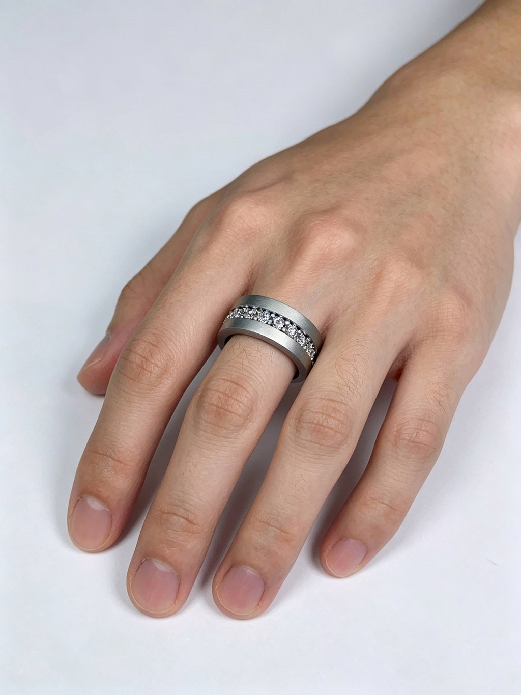 Orbit Titanium Ring | Pavé Set Synthetic Diamond Band, Custom Ring Size Available
