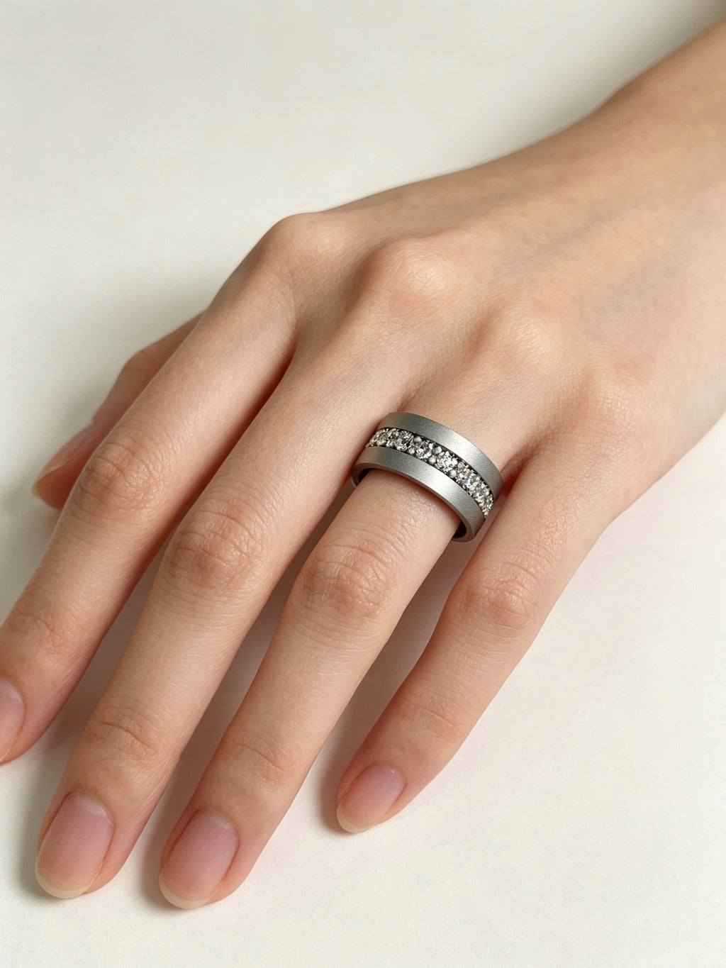 Orbit Titanium Ring | Pavé Set Synthetic Diamond Band, Custom Ring Size Available